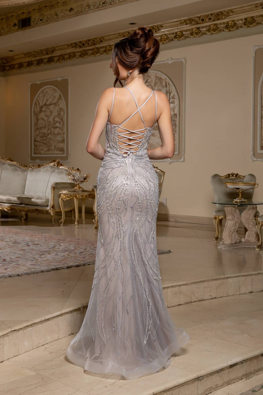 V-Neck Floor-Length Tulle Prom Sheath Column May Queen RQ8222