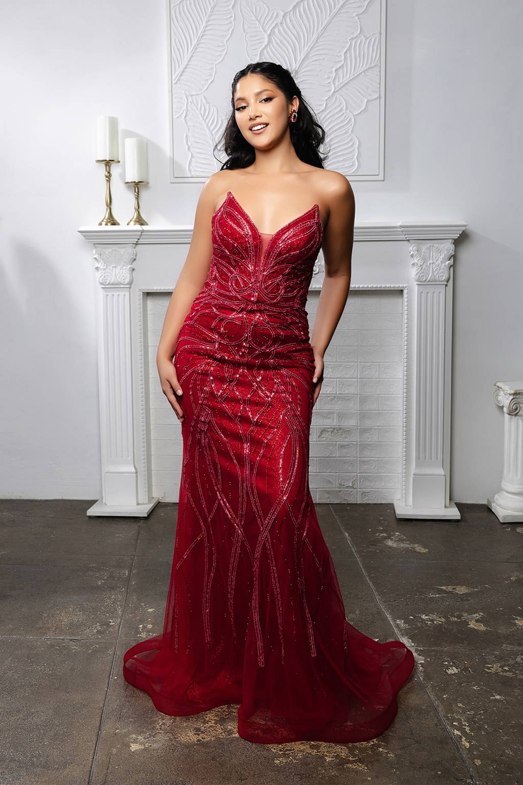 V-Neck Floor-Length Tulle Prom Mermaid Trumpet May Queen RQ8223