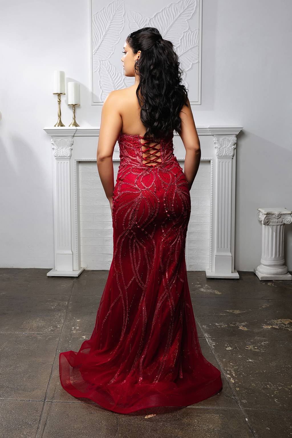 V-Neck Floor-Length Tulle Prom Mermaid Trumpet May Queen RQ8223