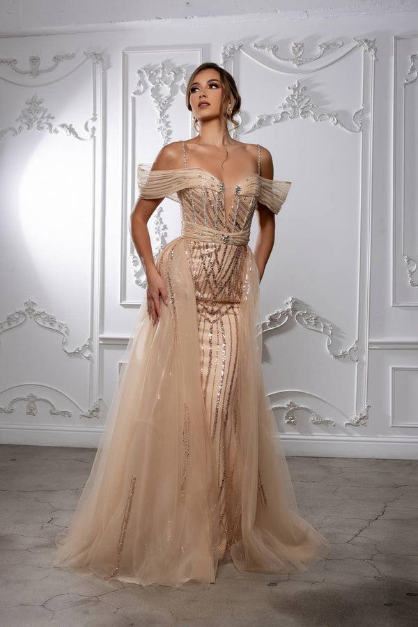 Off-the-Shoulder Floor-Length Tulle Prom A-Line May Queen RQ8224