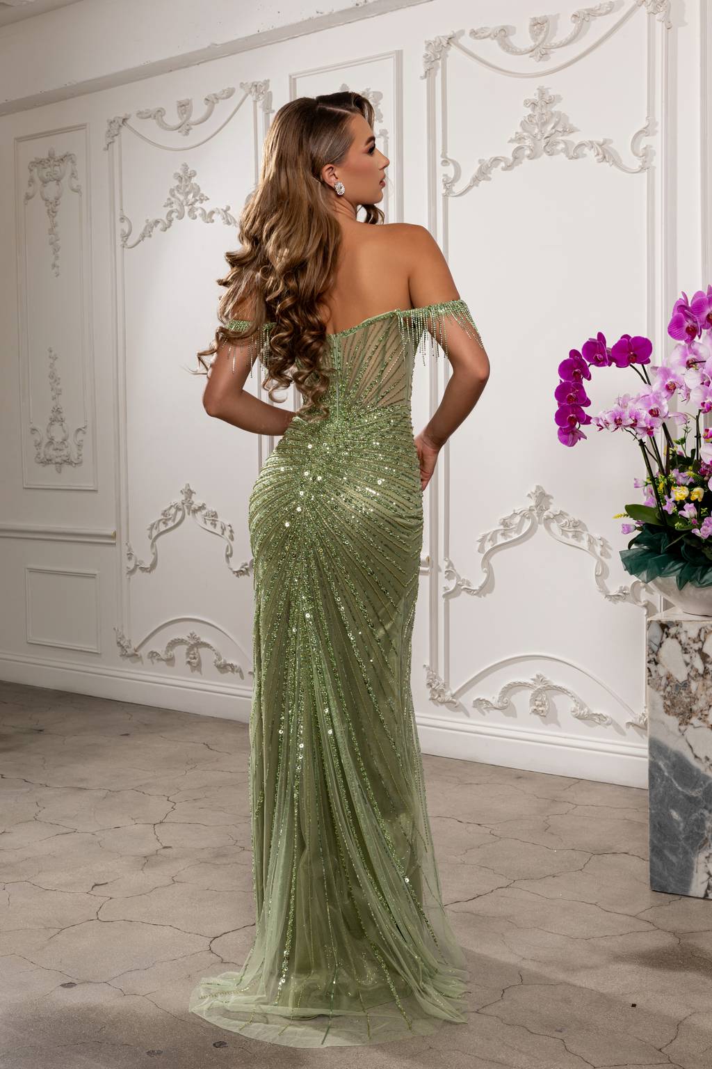 Off-the-Shoulder Floor-Length Sequin Prom Sheath Column May Queen RQ8231