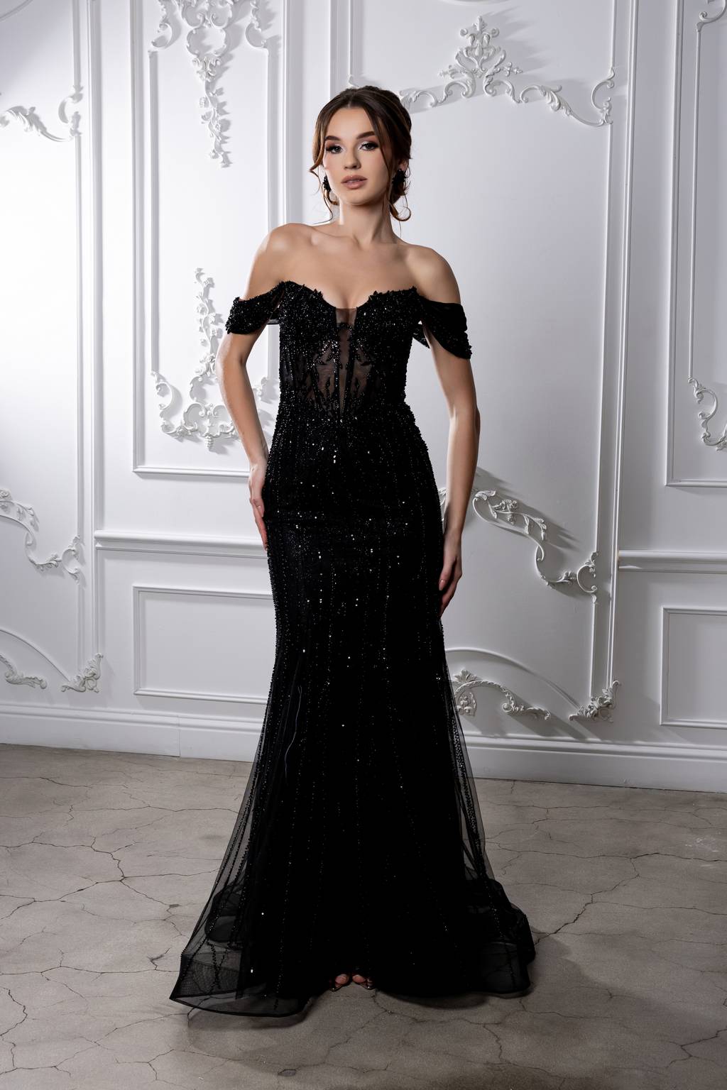 Off-the-Shoulder Floor-Length Tulle Prom Mermaid Trumpet May Queen RQ8233
