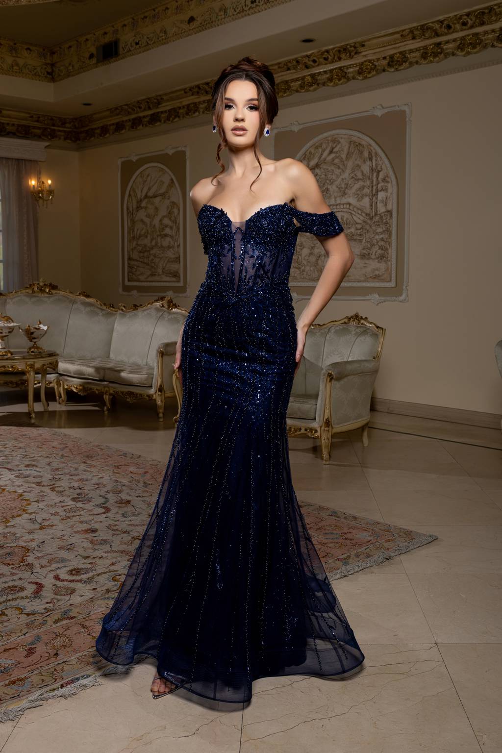 Off-the-Shoulder Floor-Length Tulle Prom Mermaid Trumpet May Queen RQ8233