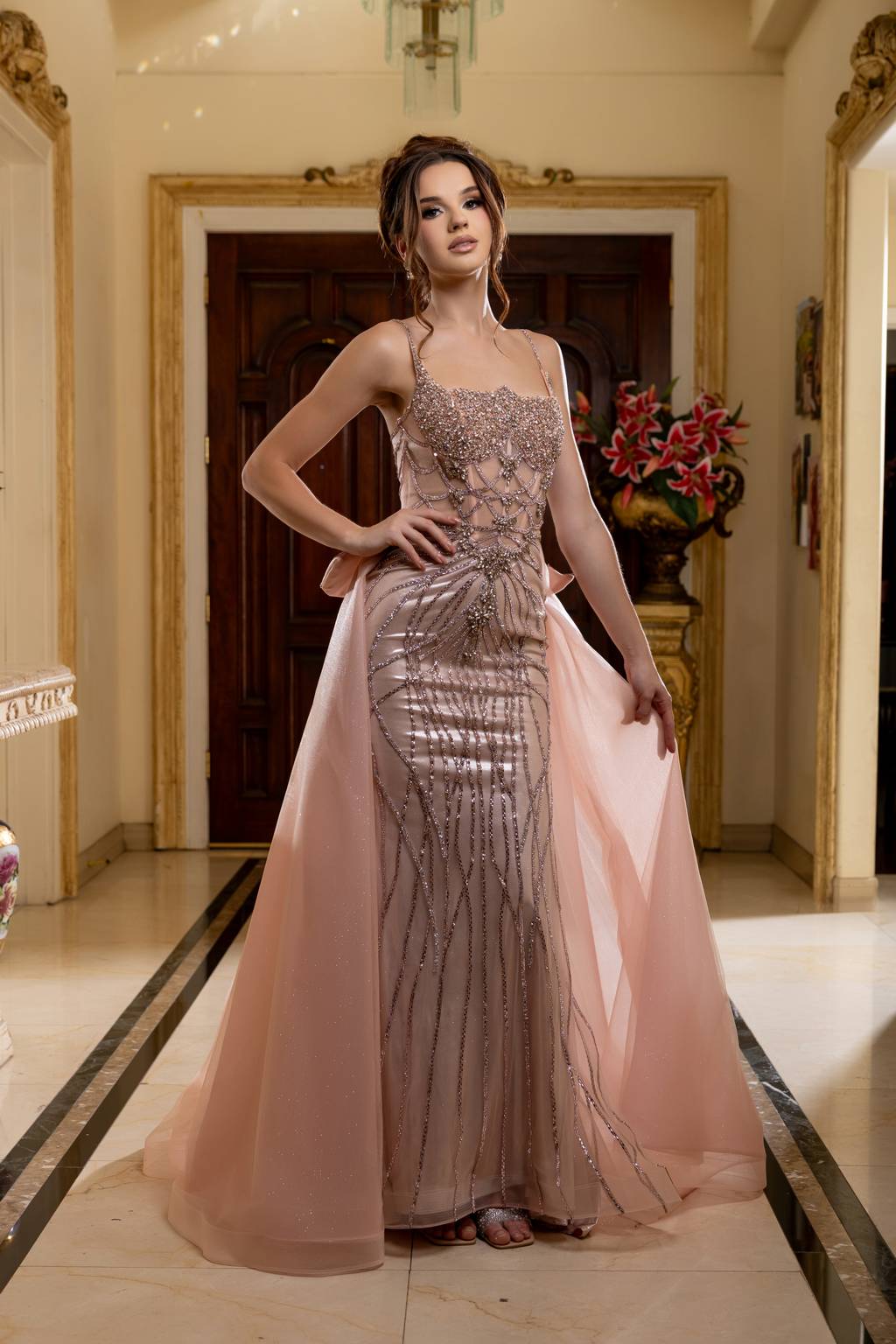 Scoop Floor-Length with Train Tulle Prom Mermaid Trumpet May Queen RQ8234