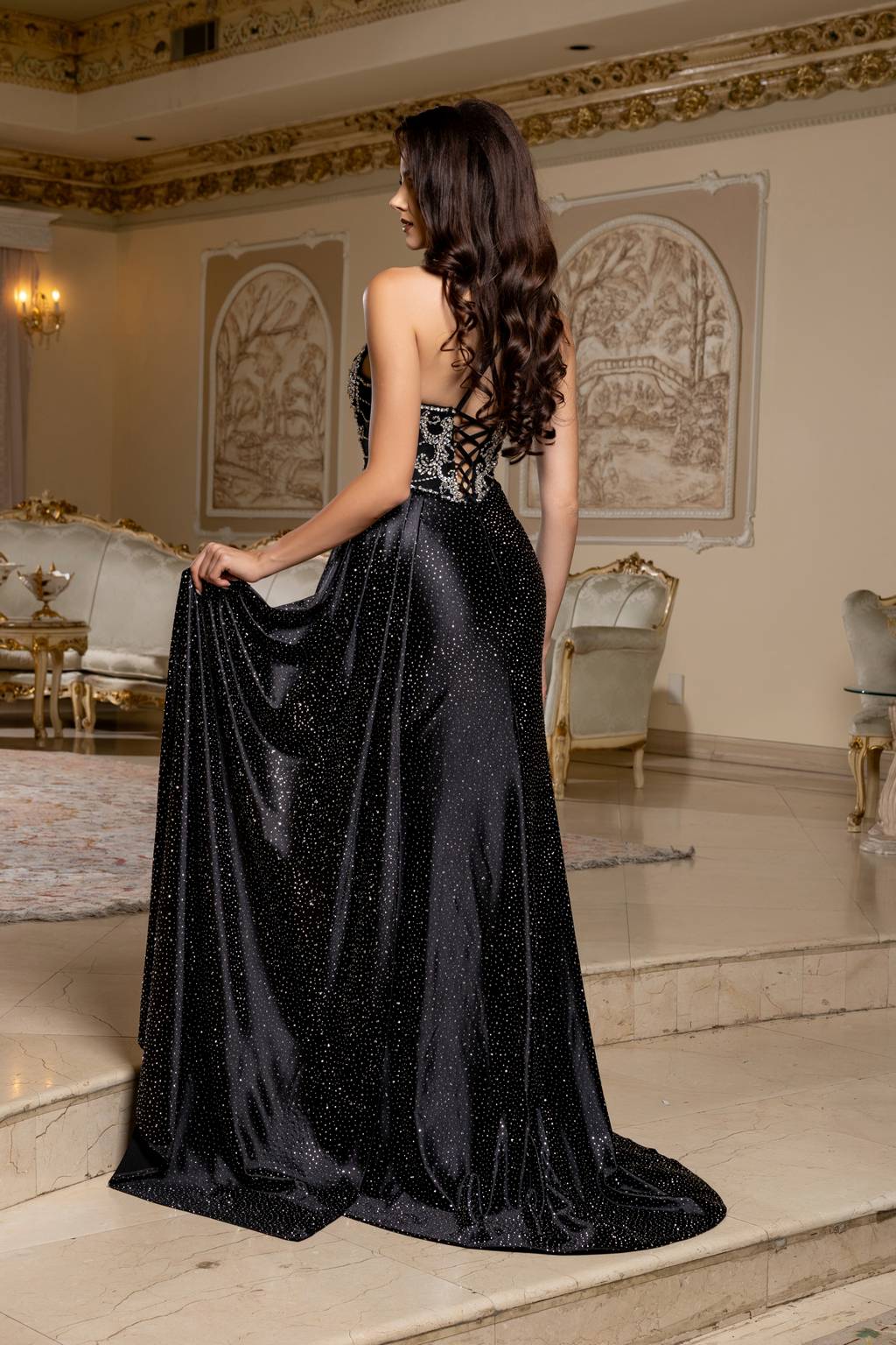 V-Neck Floor-Length Sequin Prom Sheath Column May Queen RQ8244