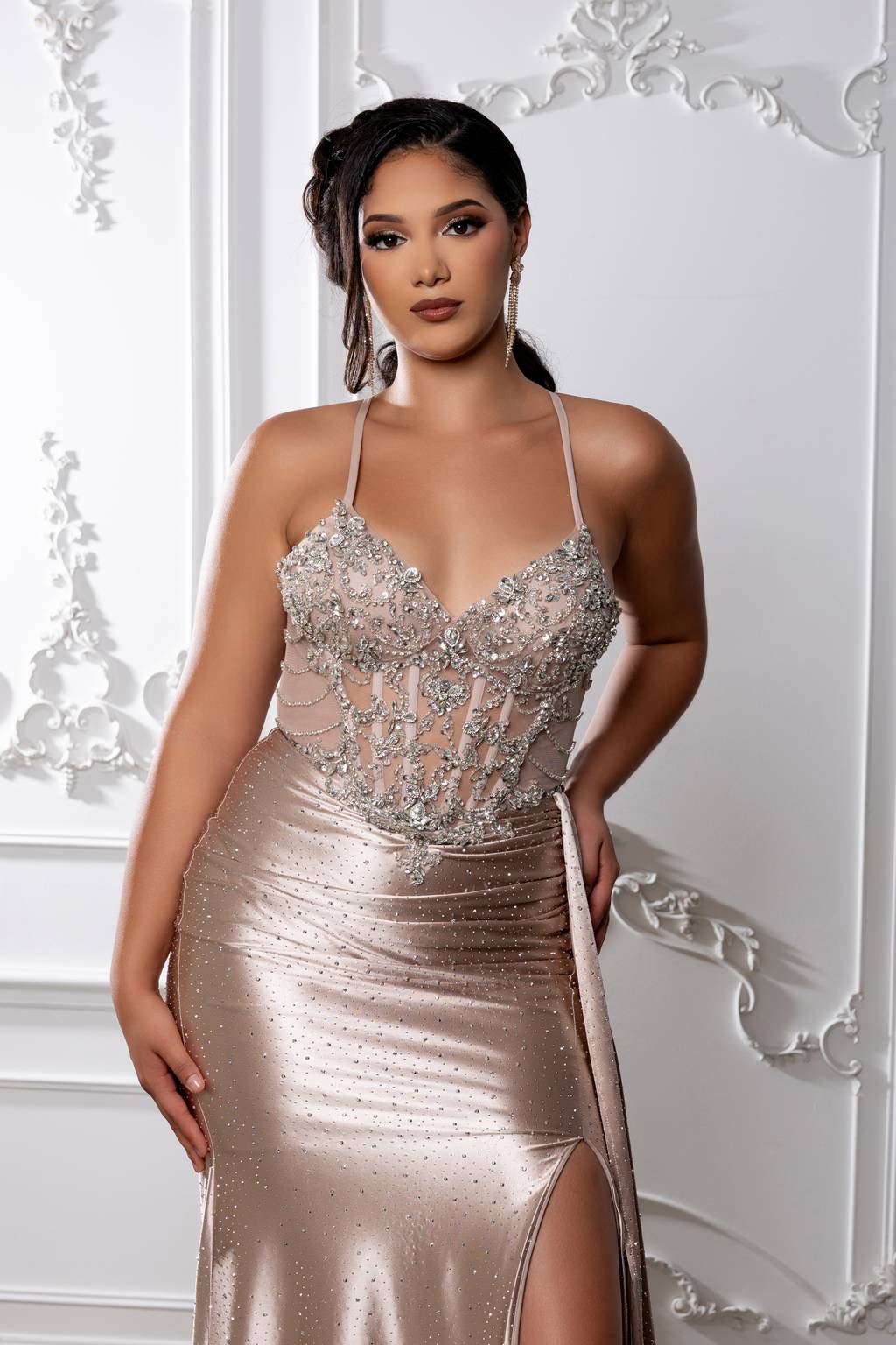 V-Neck Floor-Length Sequin Prom Sheath Column May Queen RQ8244