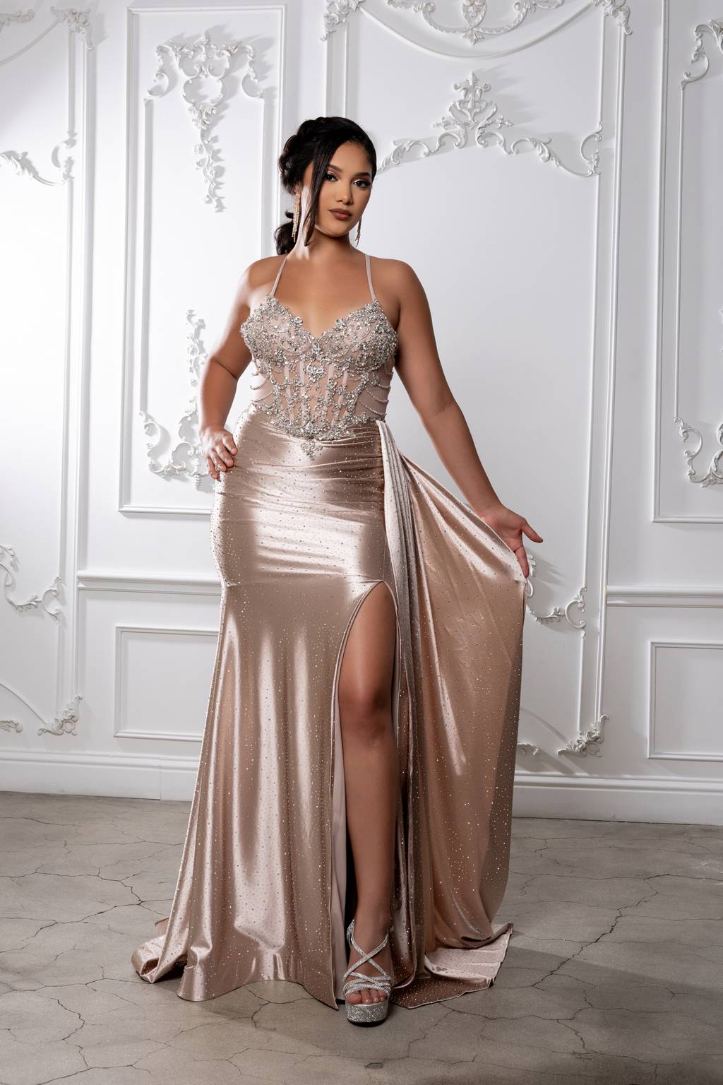V-Neck Floor-Length Sequin Prom Sheath Column May Queen RQ8244