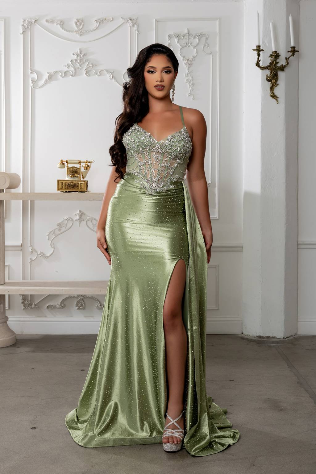 V-Neck Floor-Length Sequin Prom Sheath Column May Queen RQ8244