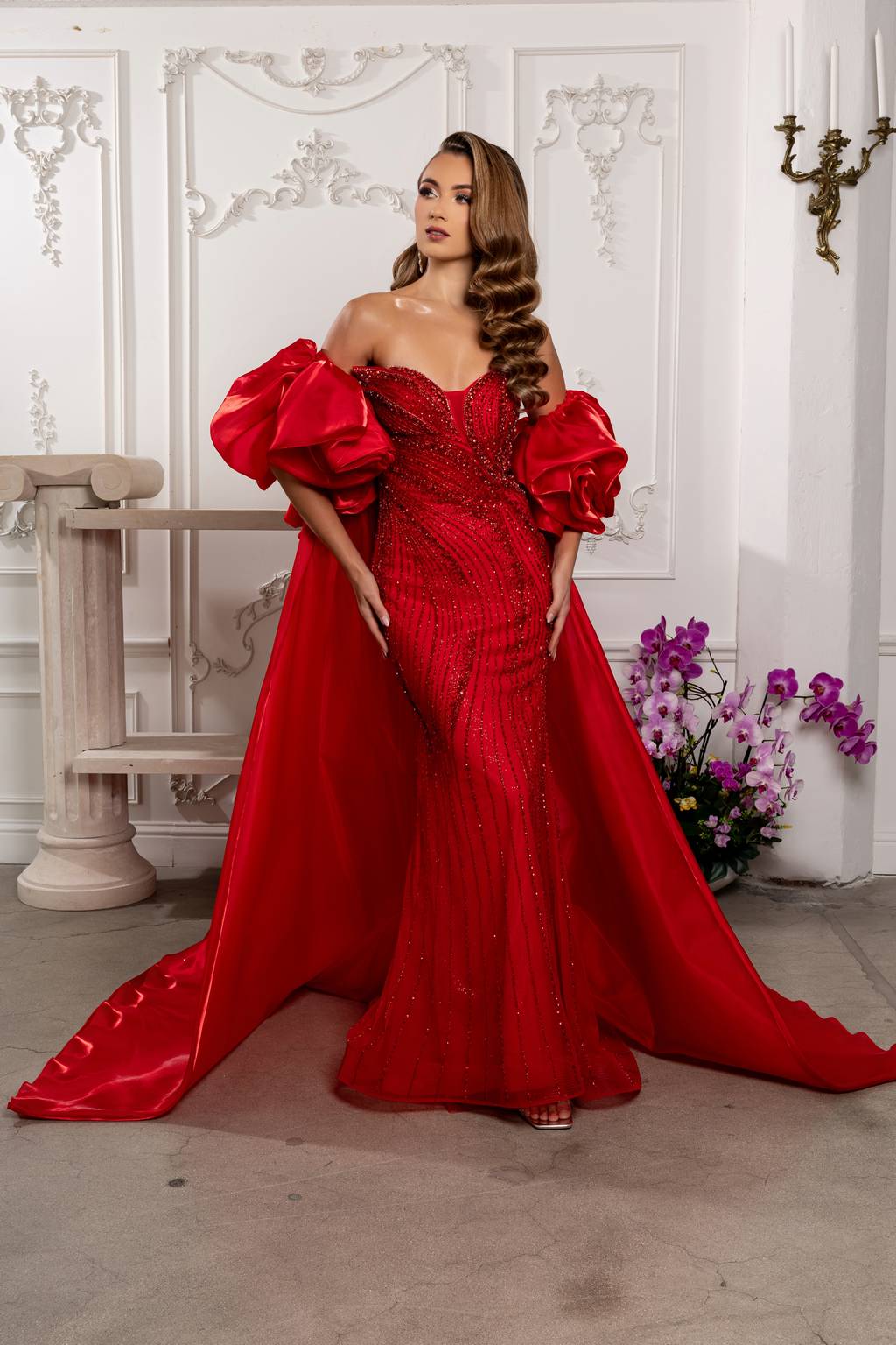 red tulle mermaid dress Sweetheart Floor-Length Tulle Prom Mermaid May Queen RQ8250