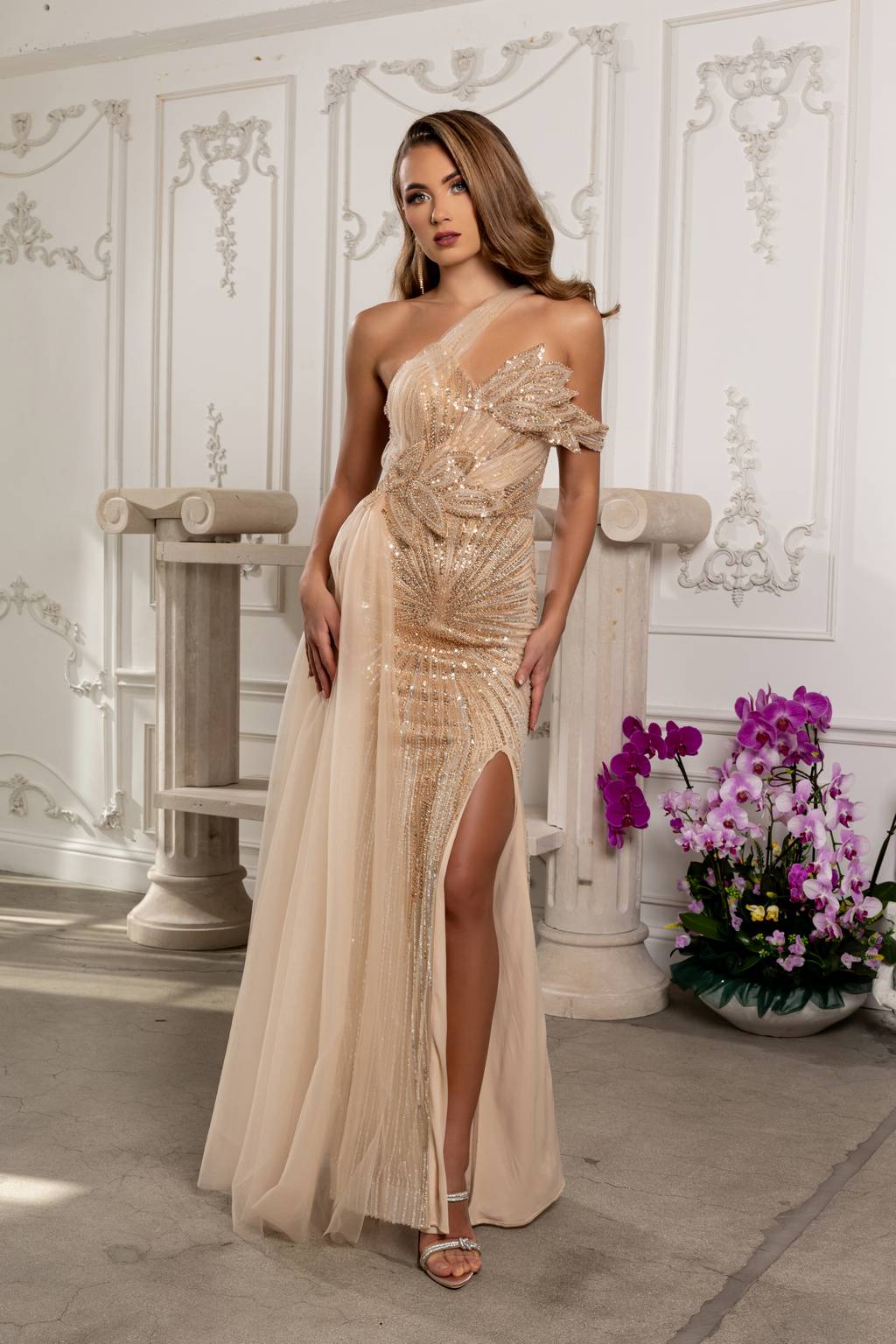 One-Shoulder Floor-Length Sequin Prom Sheath Column May Queen RQ8264