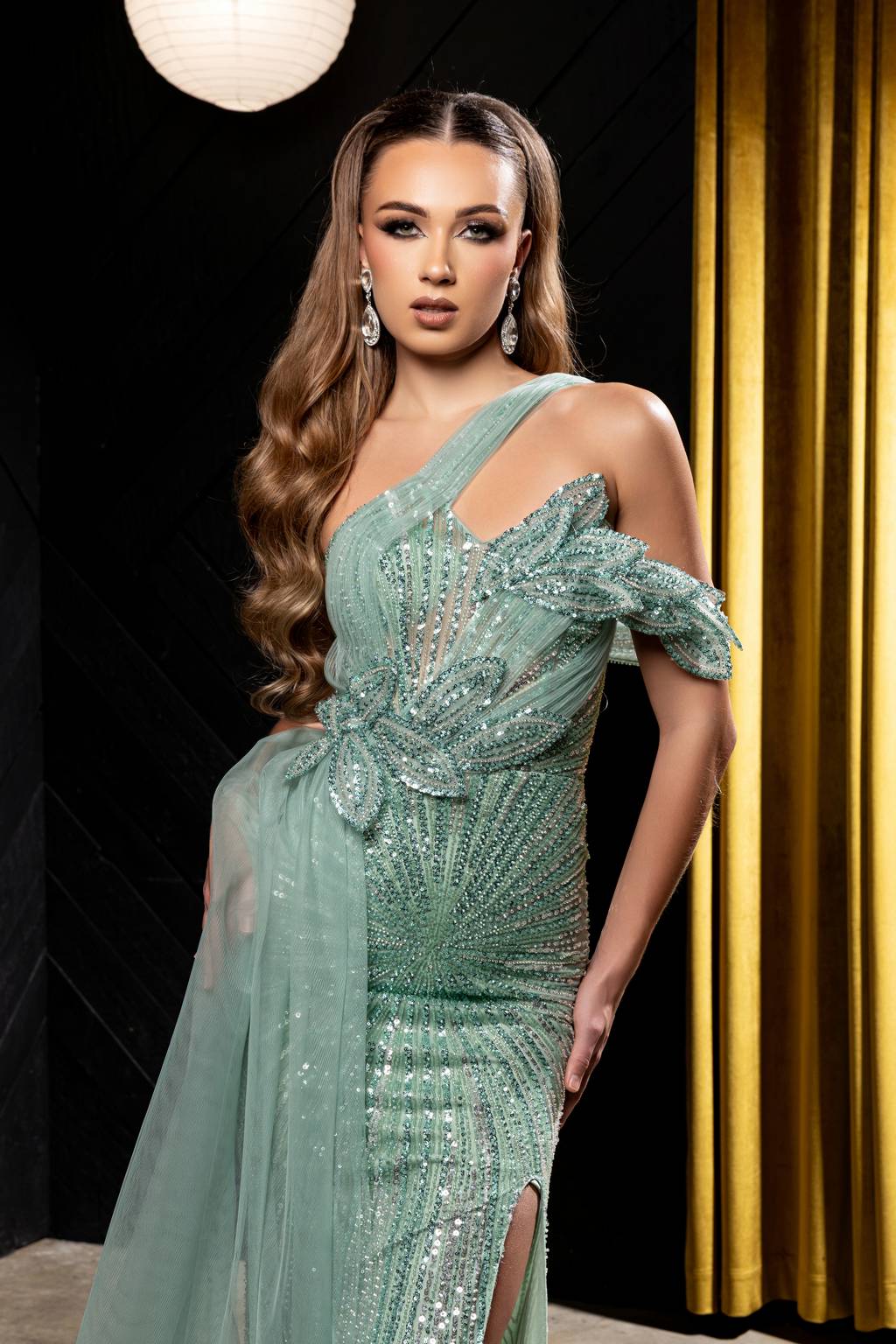 One-Shoulder Floor-Length Sequin Prom Sheath Column May Queen RQ8264