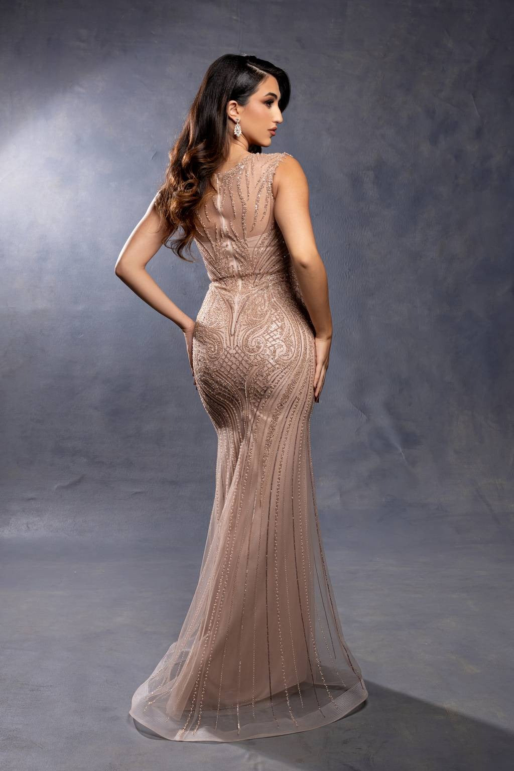 V-Neck Floor-Length Sequin Evening Gown Sheath Column May Queen RQ8269