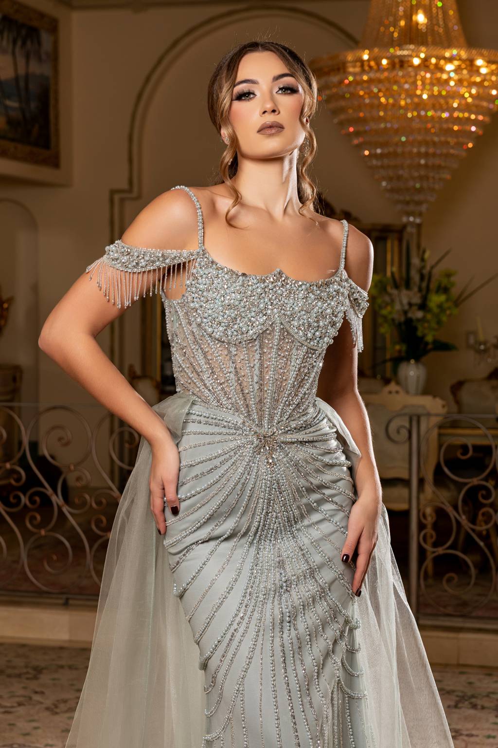 Off-the-Shoulder Floor-Length Tulle Evening Gown Mermaid May Queen RQ8277