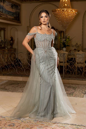 Off-the-Shoulder Floor-Length Tulle Evening Gown Mermaid May Queen RQ8277