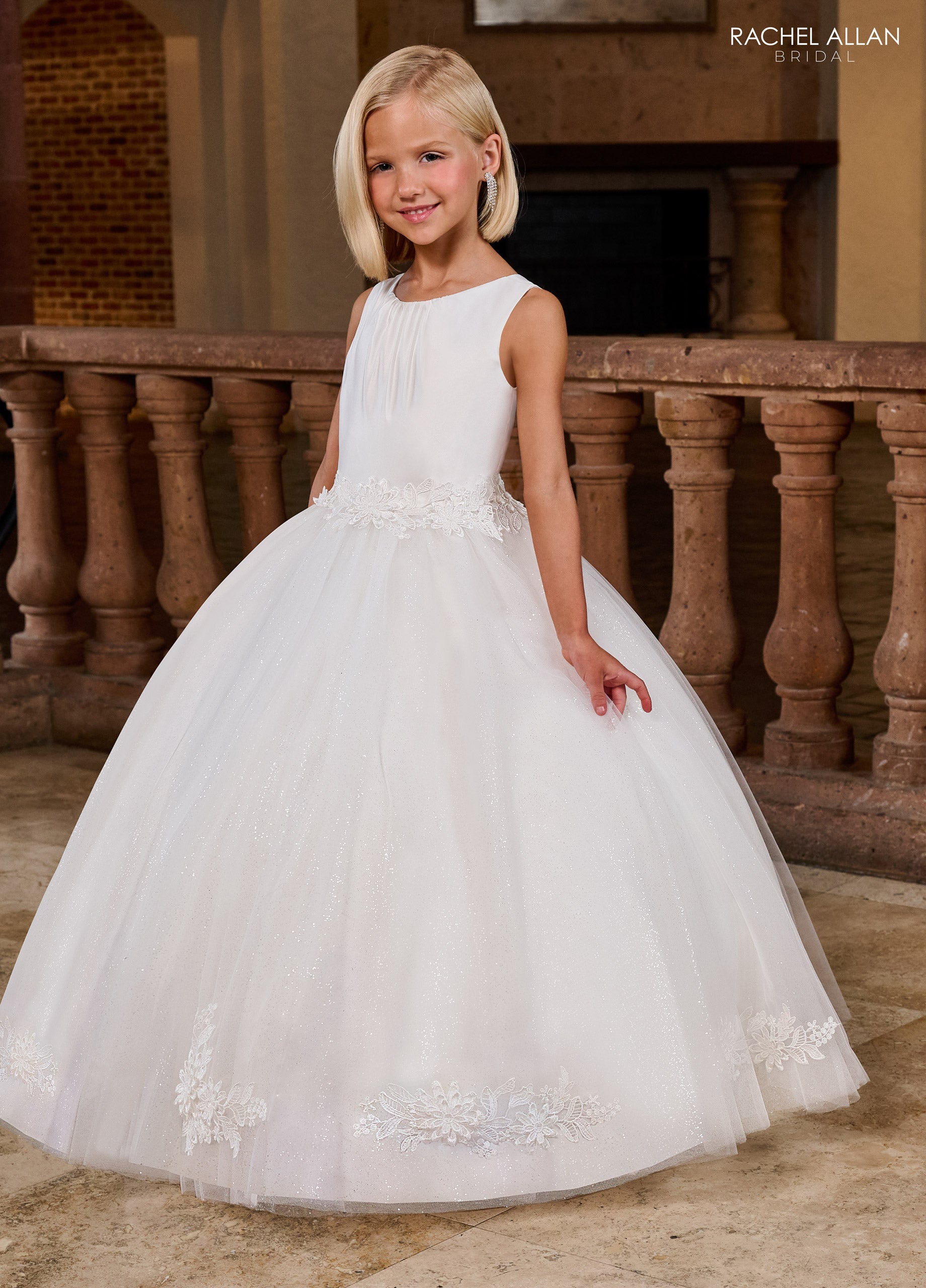 Rachel Allan RB9169 Flower Girl Long Ball Gown 3D Floral Glitter Dress