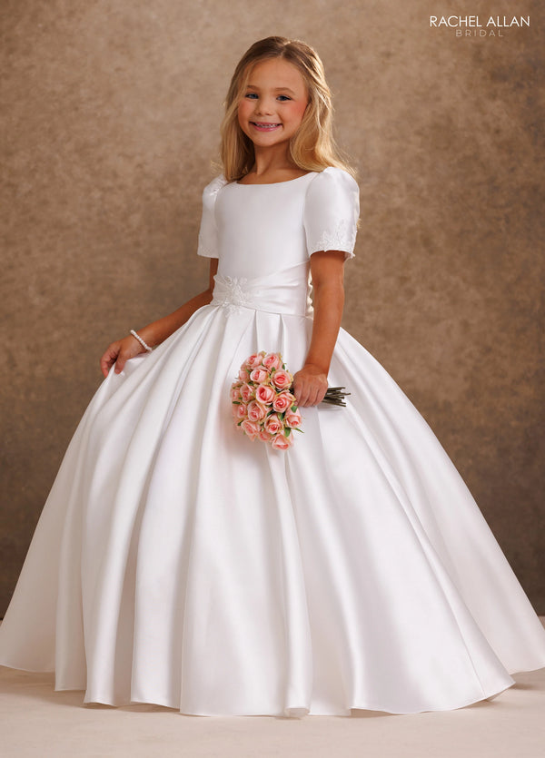Scoop Floor-Length Satin Flower Girl Ball Gown Rachel Allan RB9205