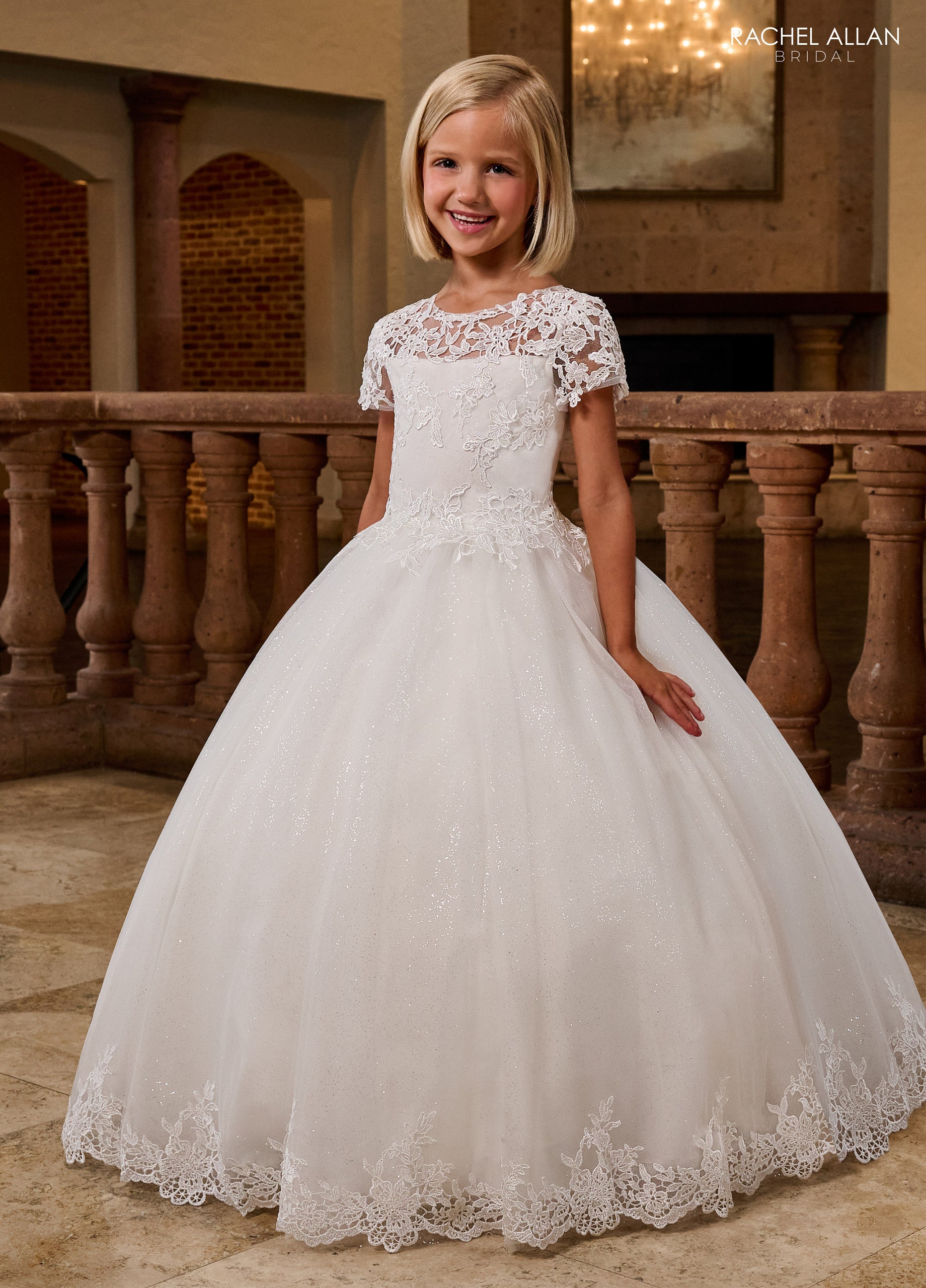 Rachel Allan RB9174 Long Glitter Ball Gown Flower Girl Applique Dress