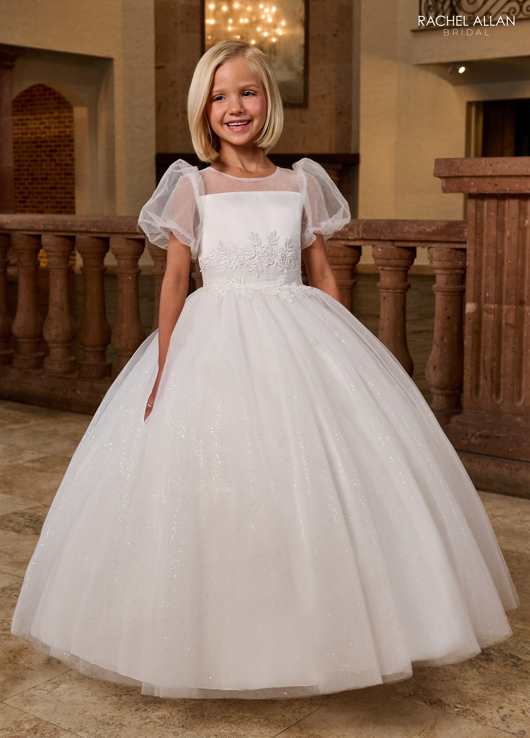 Rachel Allan RB9166 Long Ball Gown Flower Girl Glitter Dress - Ivory / 8 Rachel Allan RB9166 Long Ball Gown Flower Girl Glitter Dress - Ivory / 8