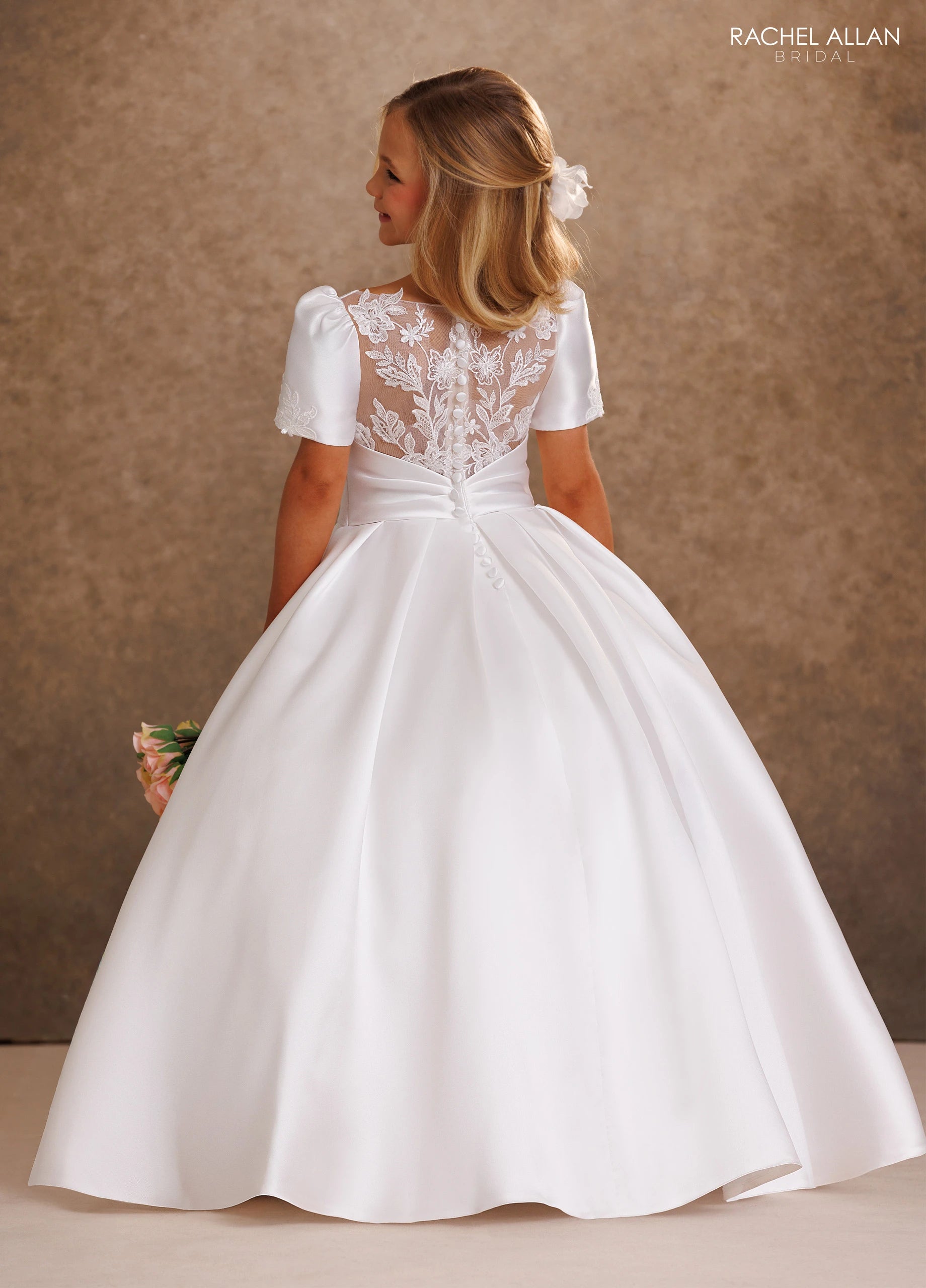 Scoop Floor-Length Satin Flower Girl Ball Gown Rachel Allan RB9205