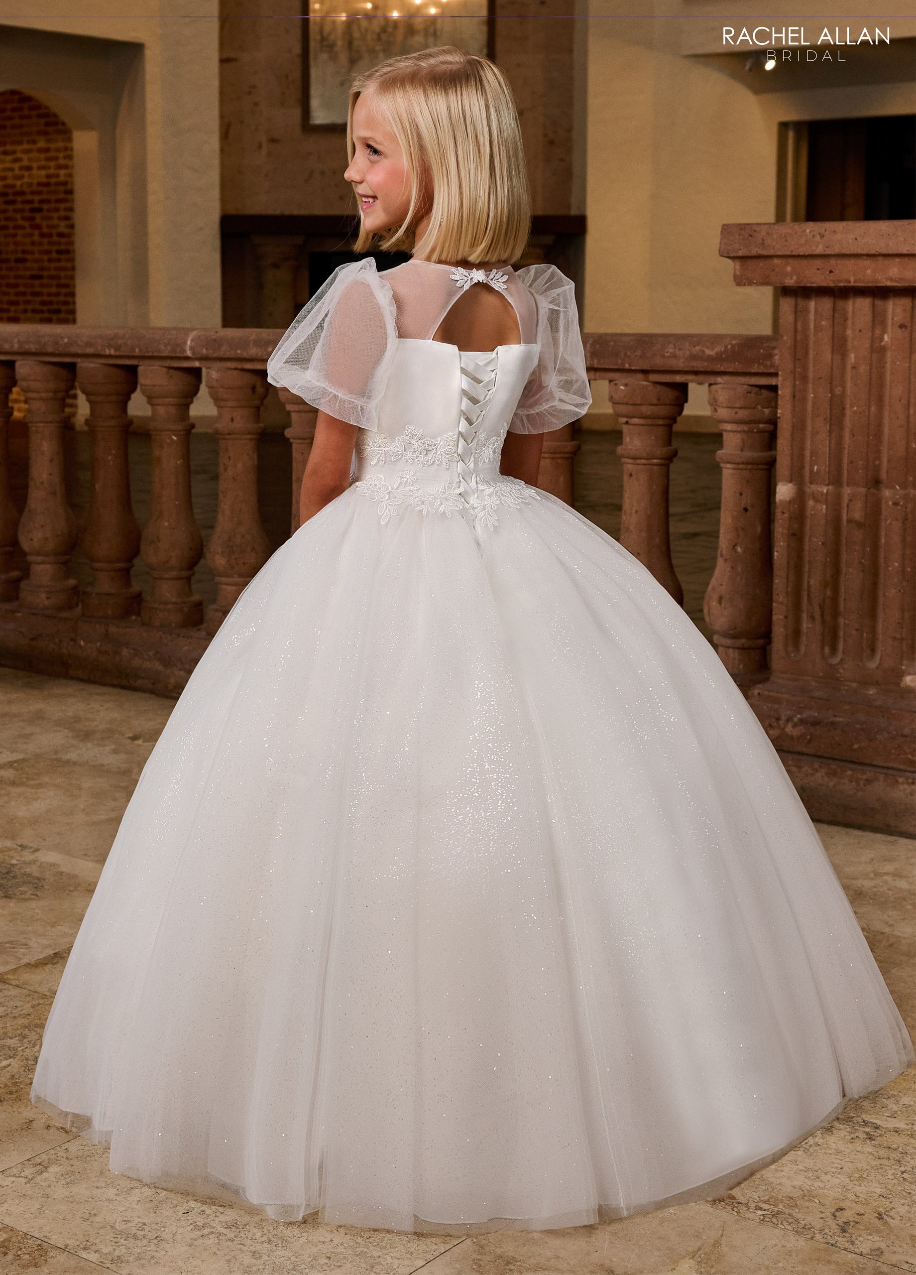 Rachel Allan RB9166 Long Ball Gown Flower Girl Glitter Dress - Ivory / 8