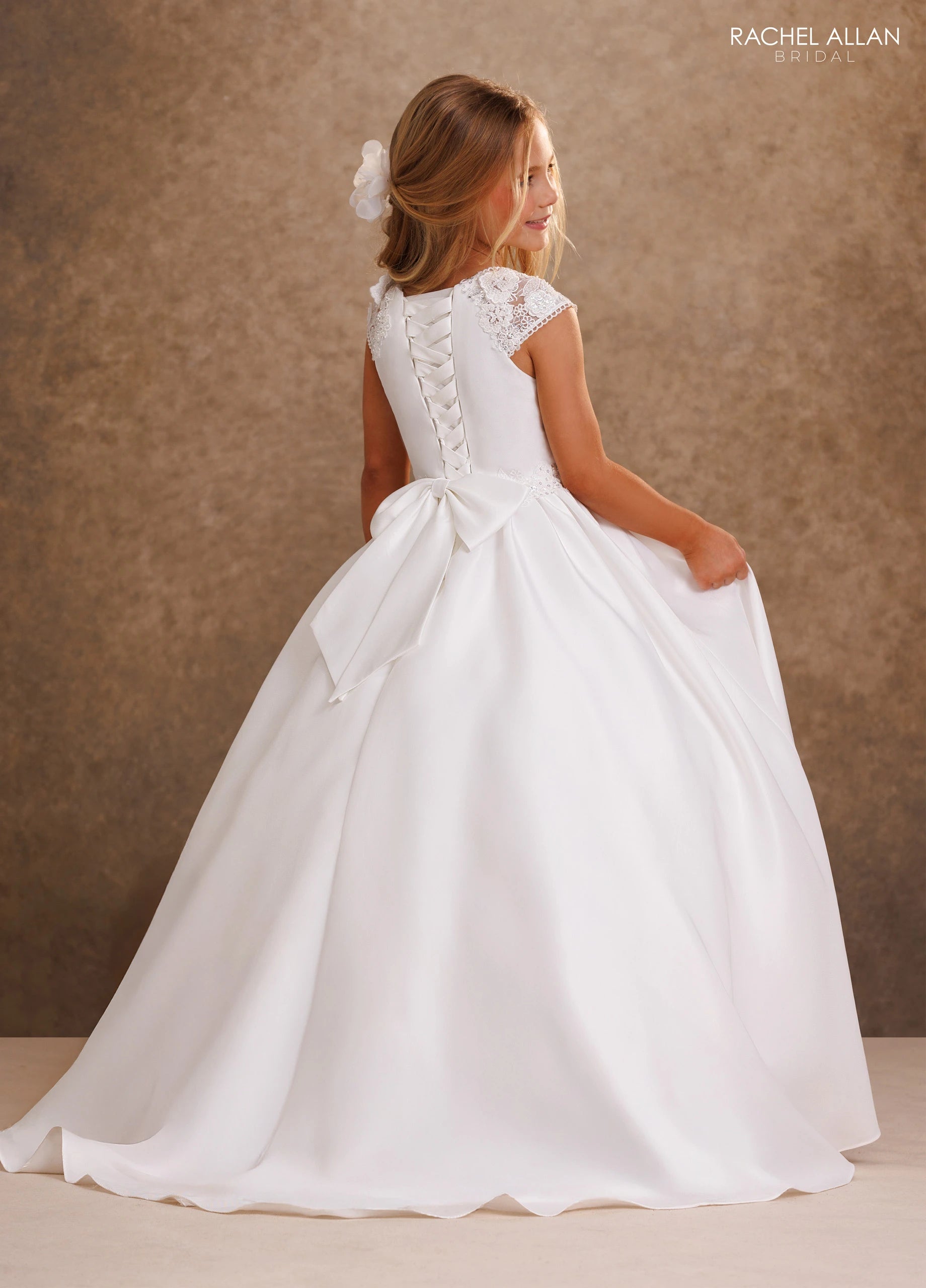 Crew High-Neck Floor-Length Satin Flower Girl A-Line Rachel Allan RB9202