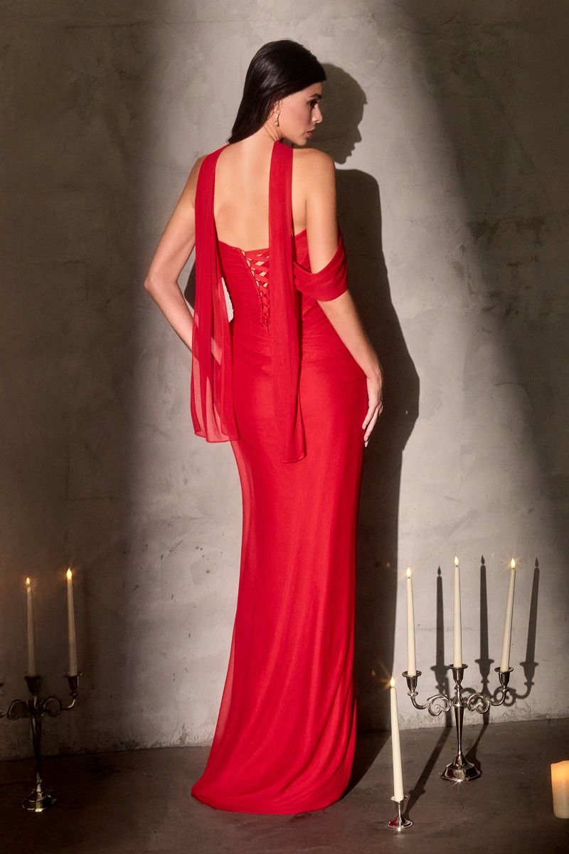 Prom Dresses Corset Fitted Pleated Long Formal Prom Dress Red-Chiffon-CD406-Fitted