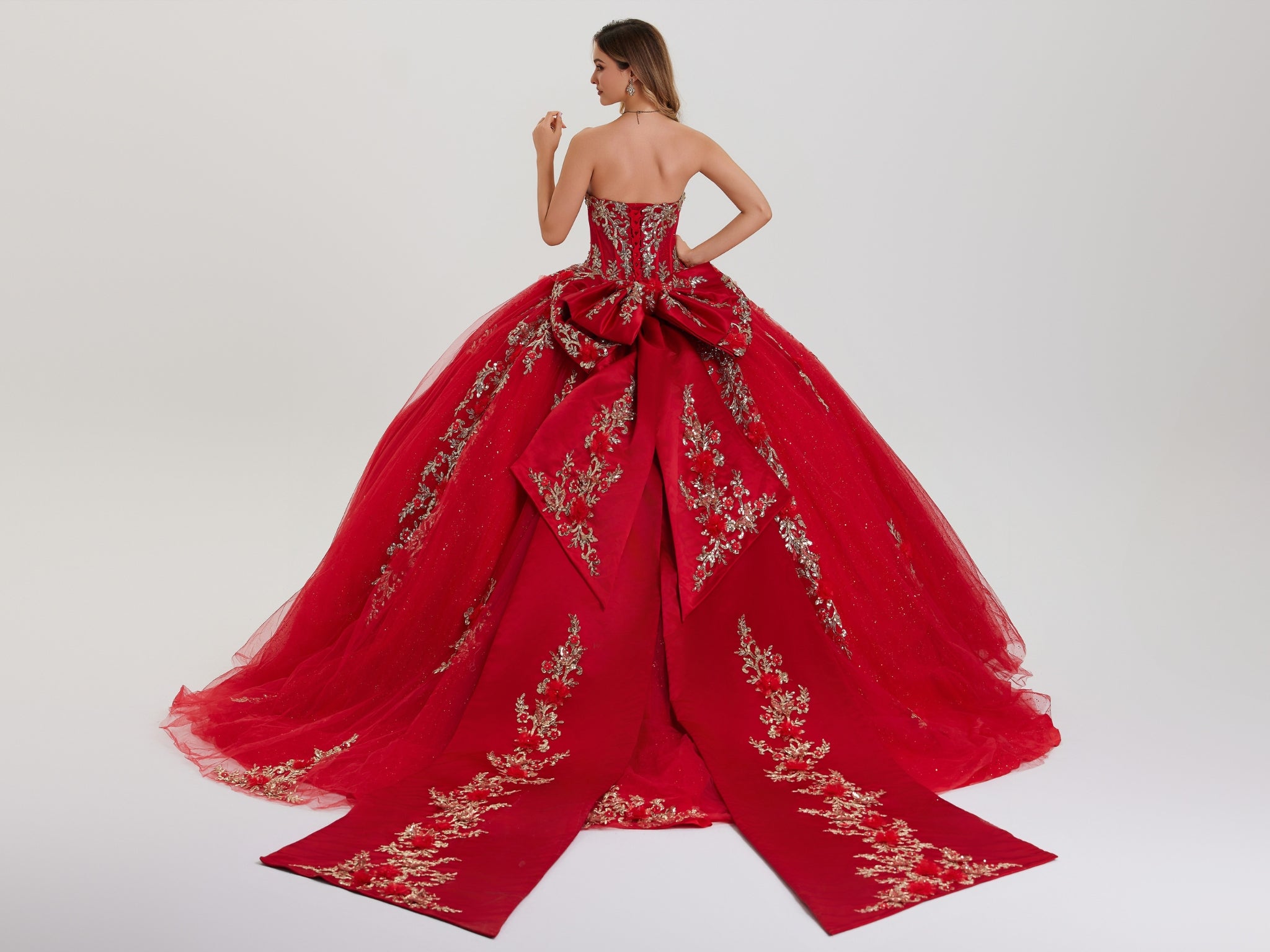 Quinceniera Dresses Long Glitter Ball Gown Quinceanera Dress Red-Glitter-26414-Floral