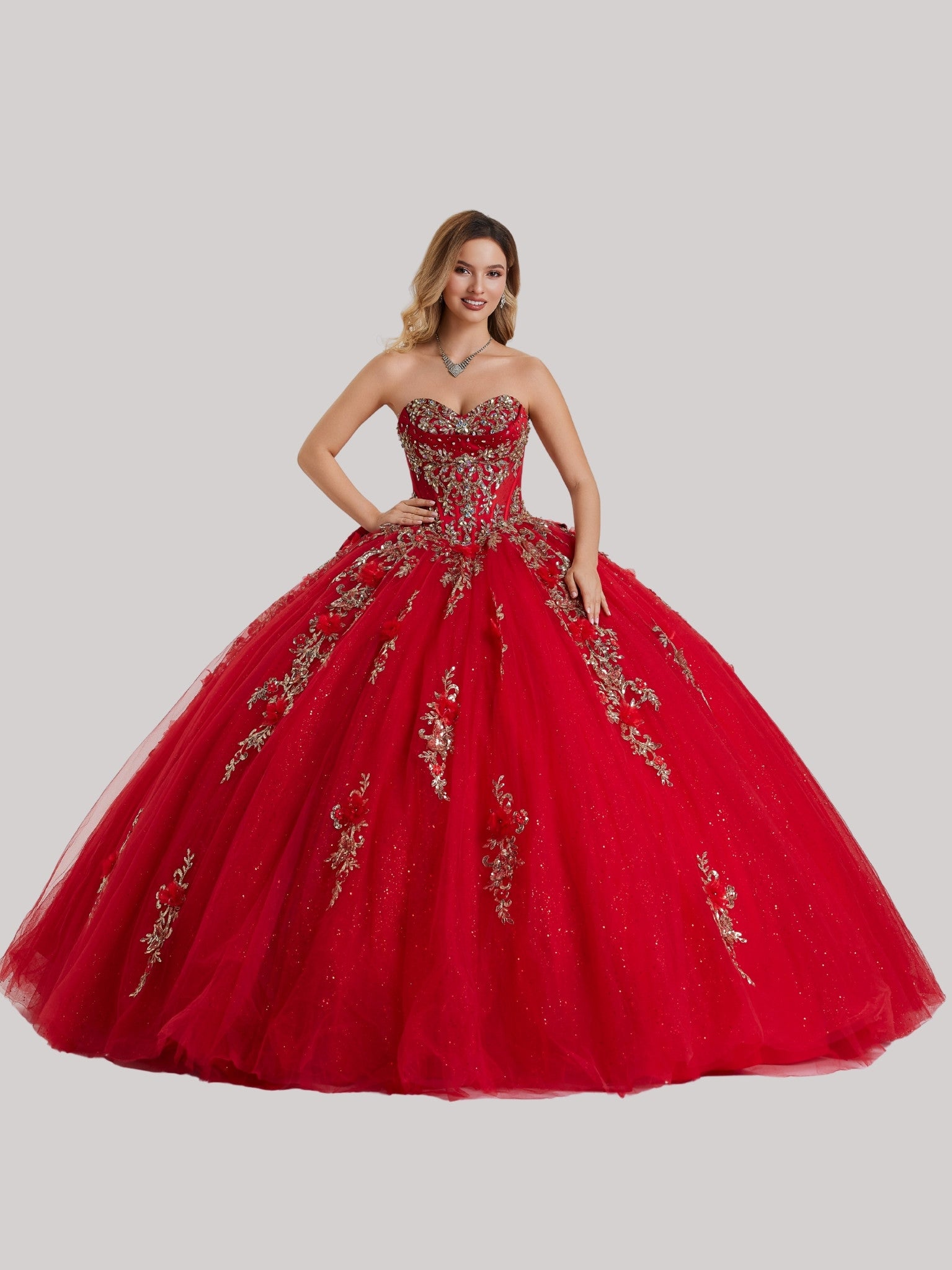 Quinceniera Dresses Long Glitter Ball Gown Quinceanera Dress Red-Glitter-26414-Floral