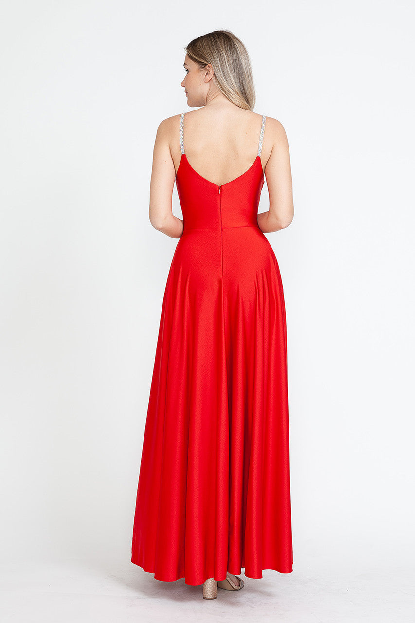 Formal Dresses A Line Formal Slit Long Prom Dress Lenovia 5275 Red-Satin-5275-A Line