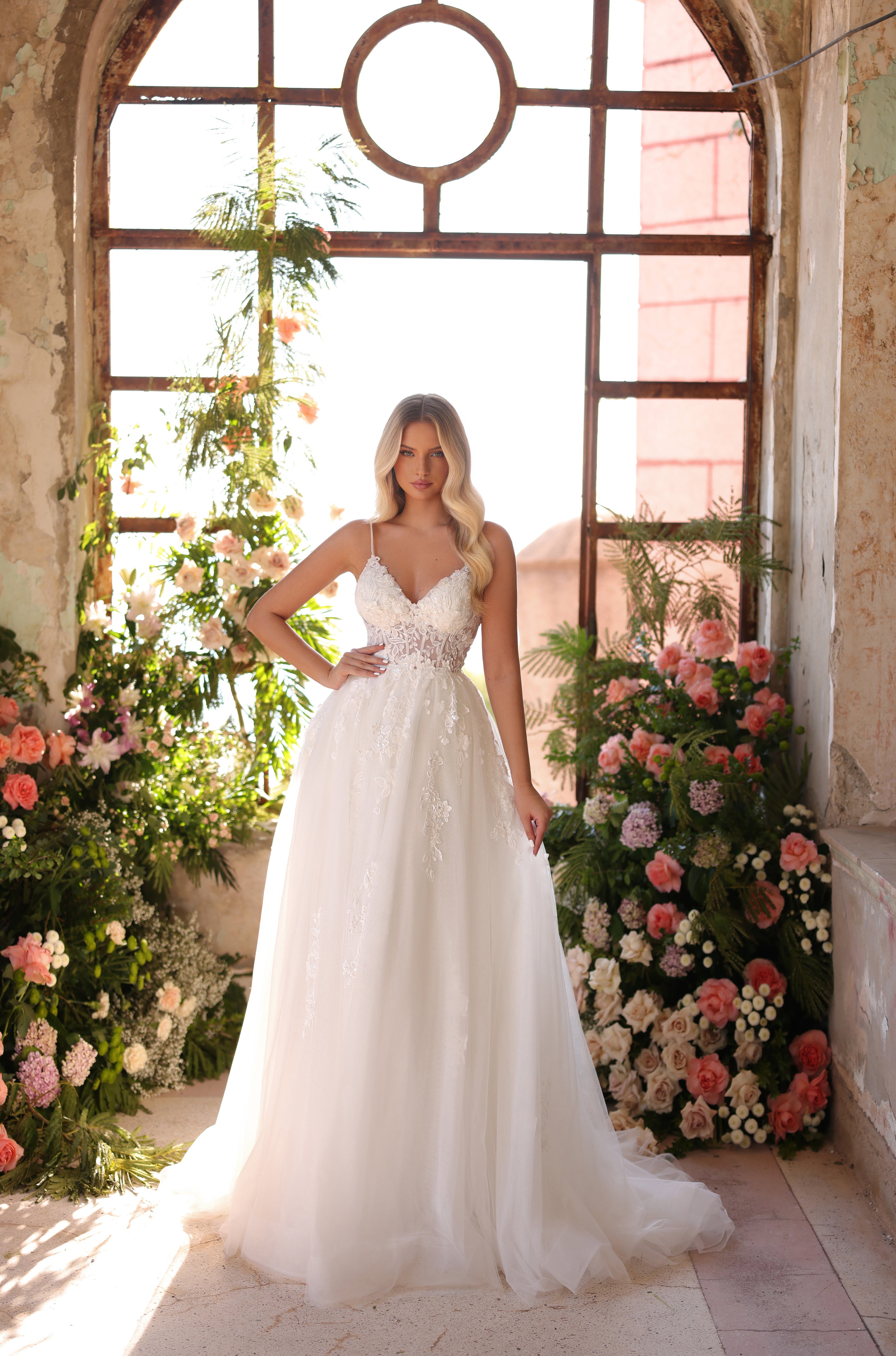 Wedding Dresses Floral Corset Long Ball Gown Bridal Wedding Dress Amarra 44021 Ivory/Ivory