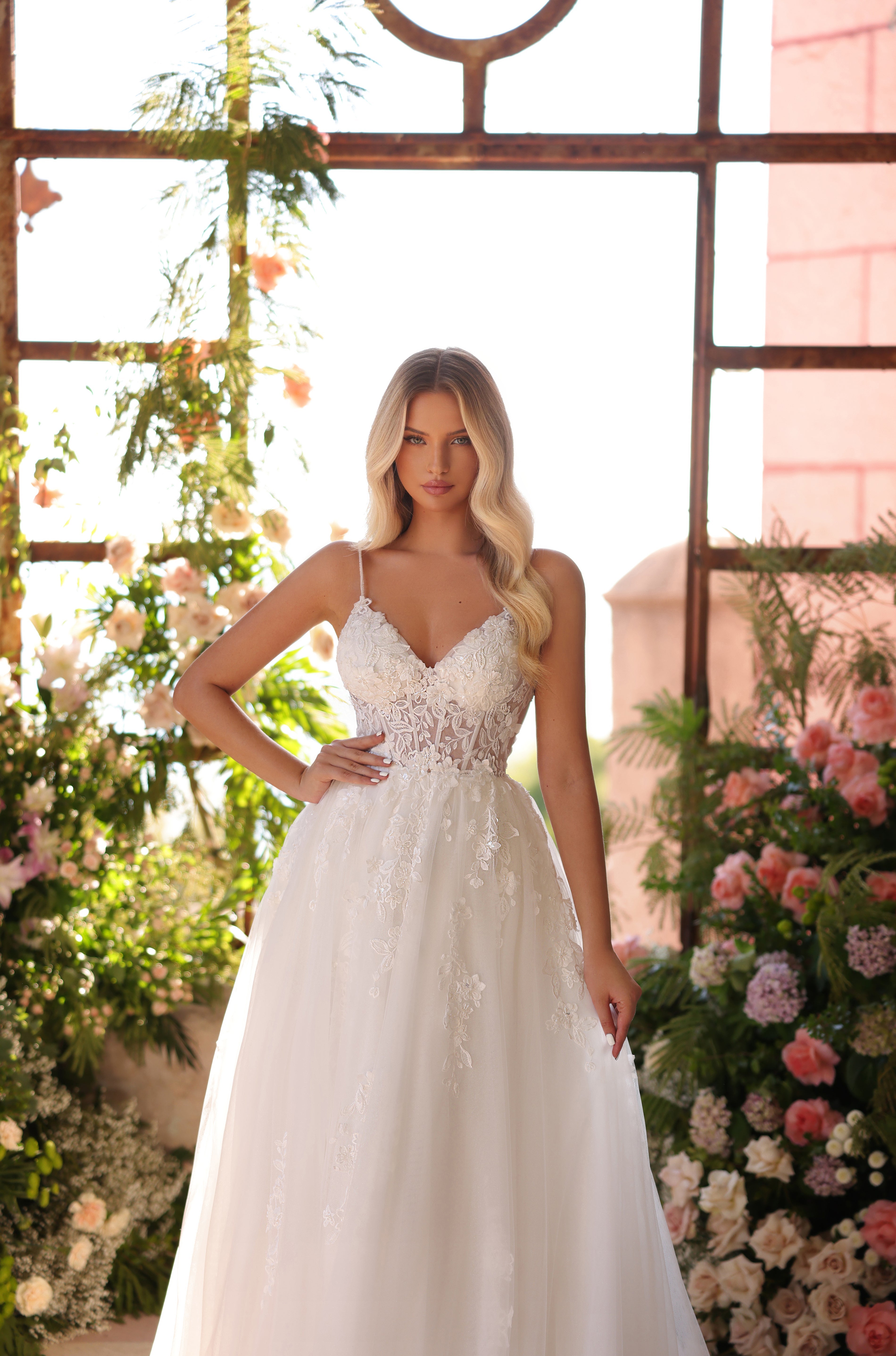 Wedding Dresses Floral Corset Long Ball Gown Bridal Wedding Dress Amarra 44021 Ivory/Ivory