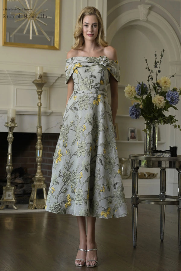 Rina di Montella RD243 Floral Print Tea Length Cocktail Dress