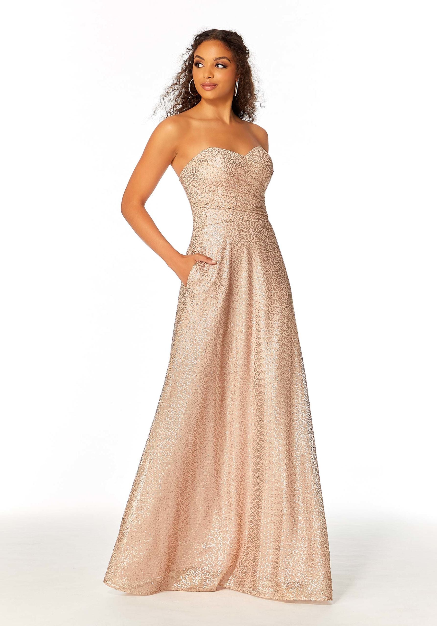 Formal Dresses Long Formal A Line Dress Rose Gold-Mesh-21804-Glitter
