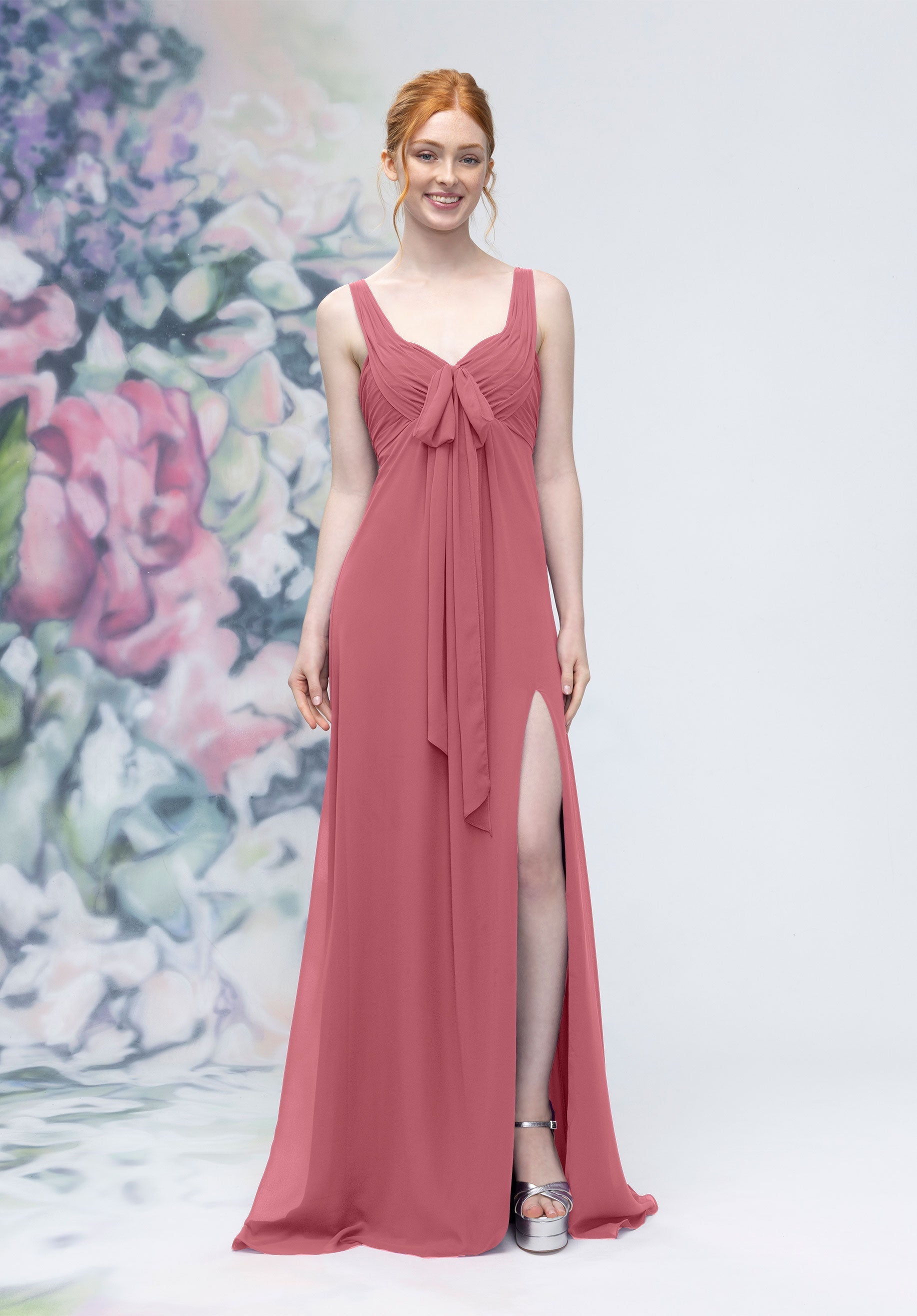 Formal Dresses Long A Line Formal Slit Dress Rosewood-Chiffon-3030009-Pleated