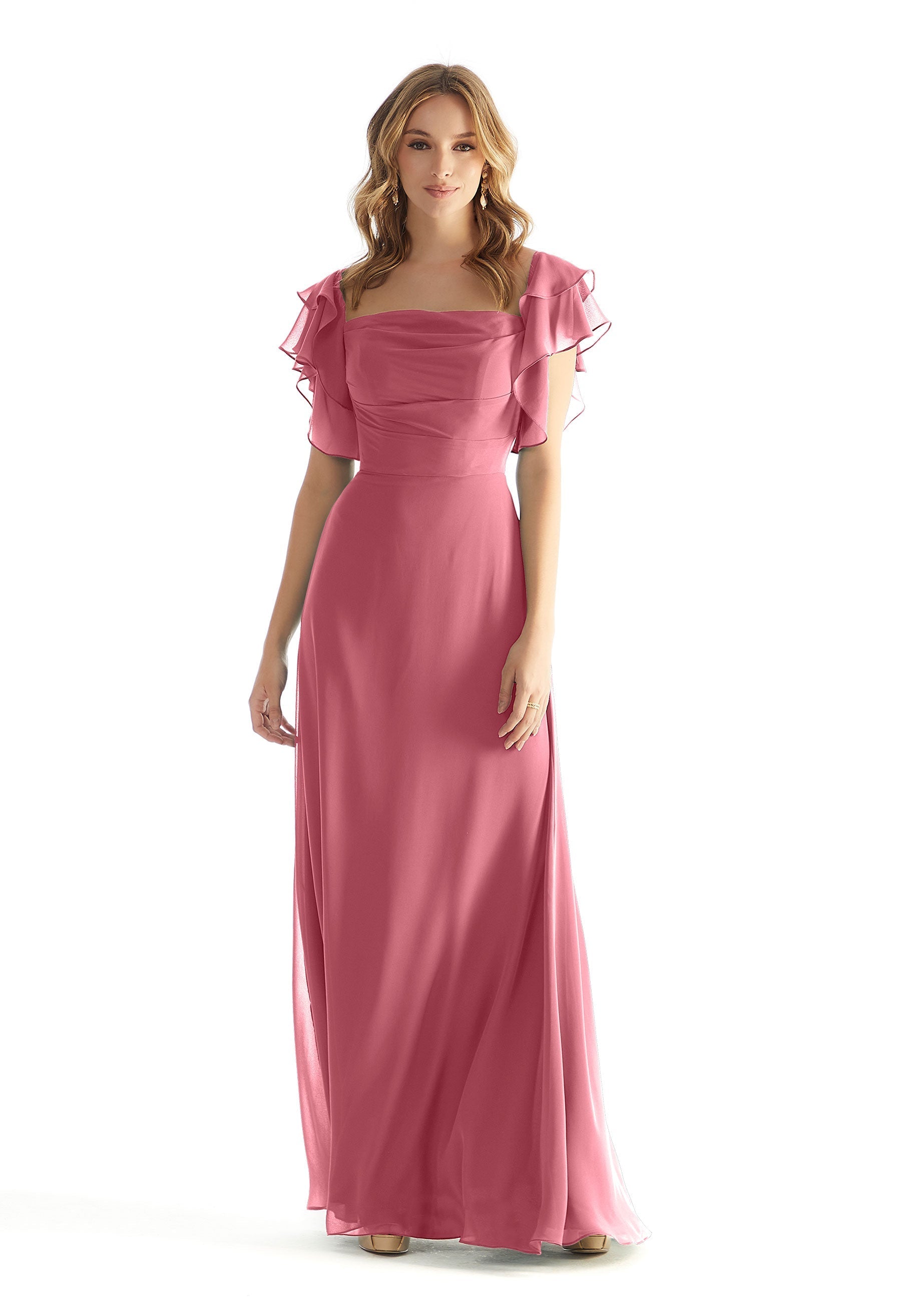 Formal Dresses A Line Ruffle Long Formal Dress Rosewood-Chiffon-31227-Ruffle