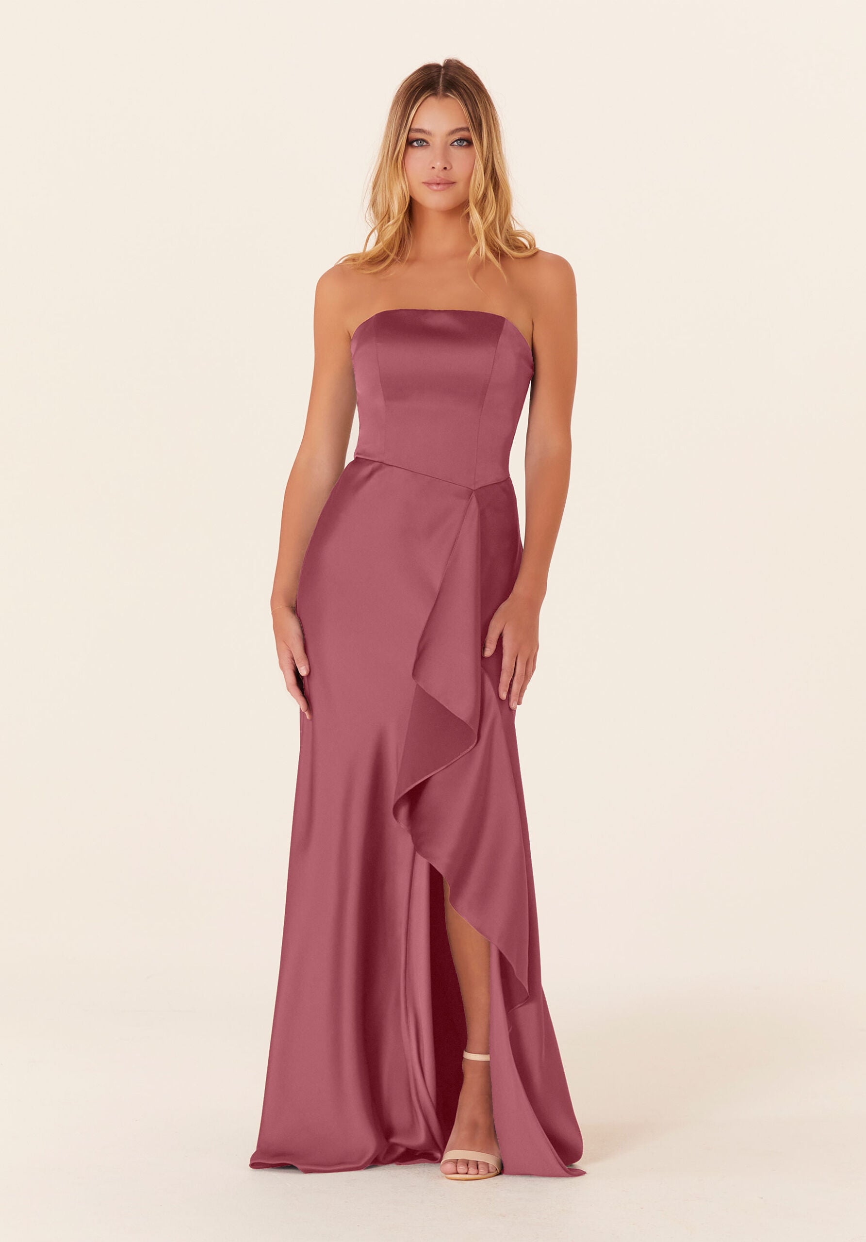 Formal Dresses Long Formal A Line Evening Dress Rosewood-Satin-21834-Ruffle
