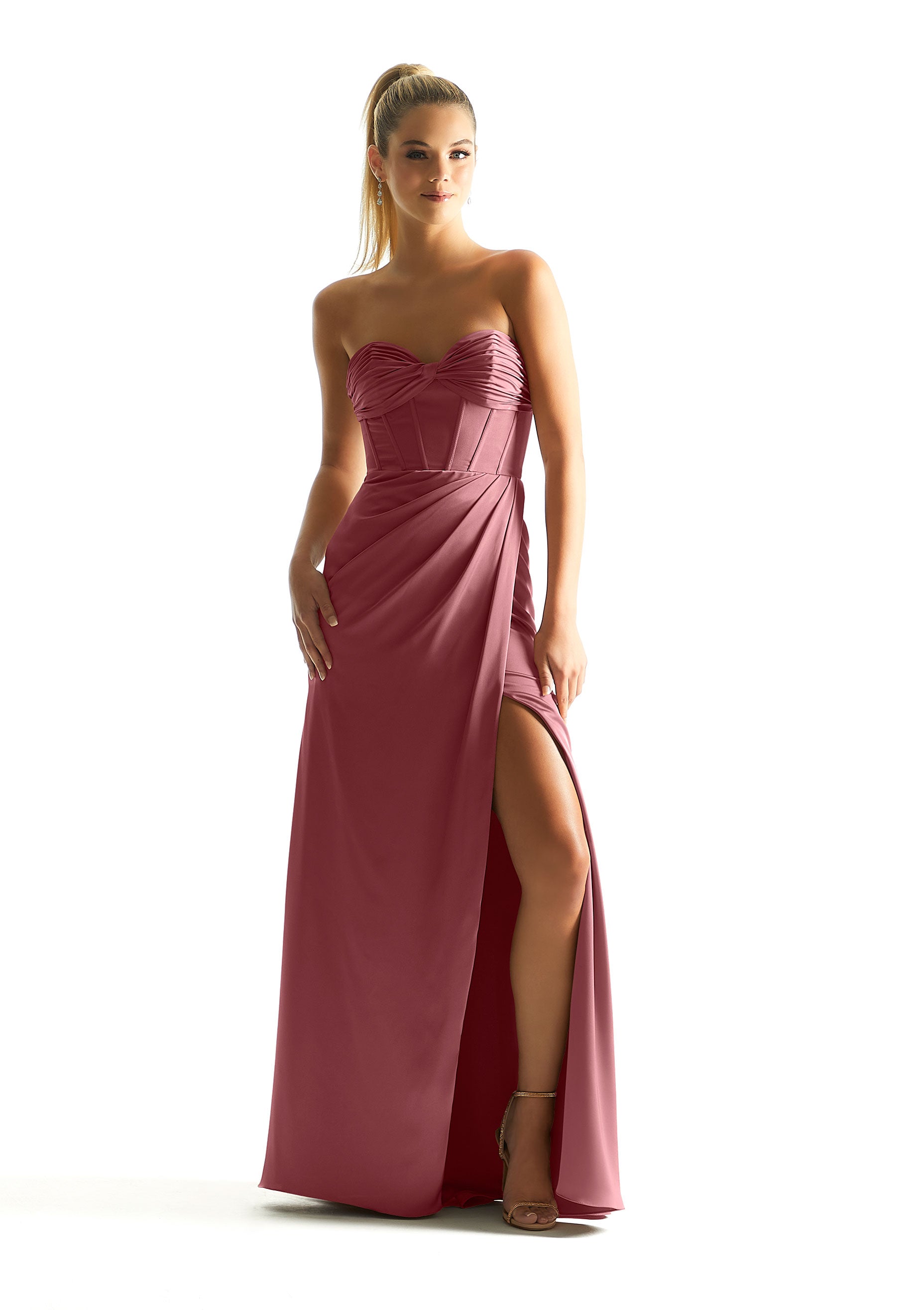 Formal Dresses Corset Long Formal Fitted Dress Rosewood-Satin-21858-Corset