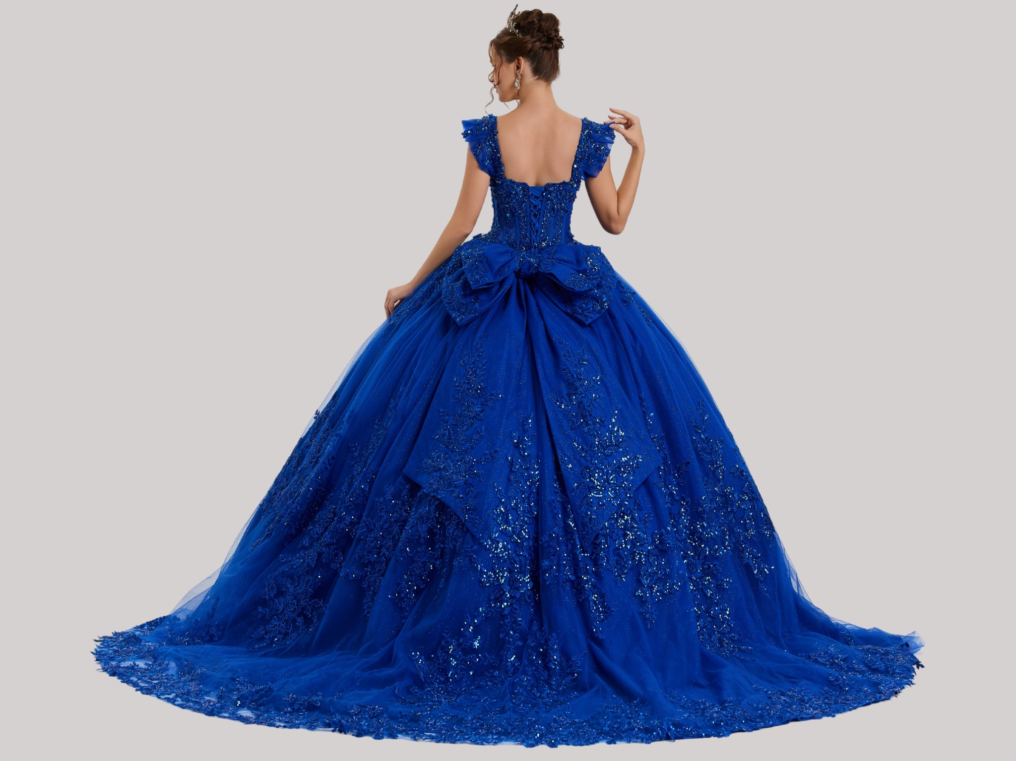 Quinceniera Dresses Long Glitter Ball Gown Beaded Quinceanera Dress Royal-Glitter-26410-Train