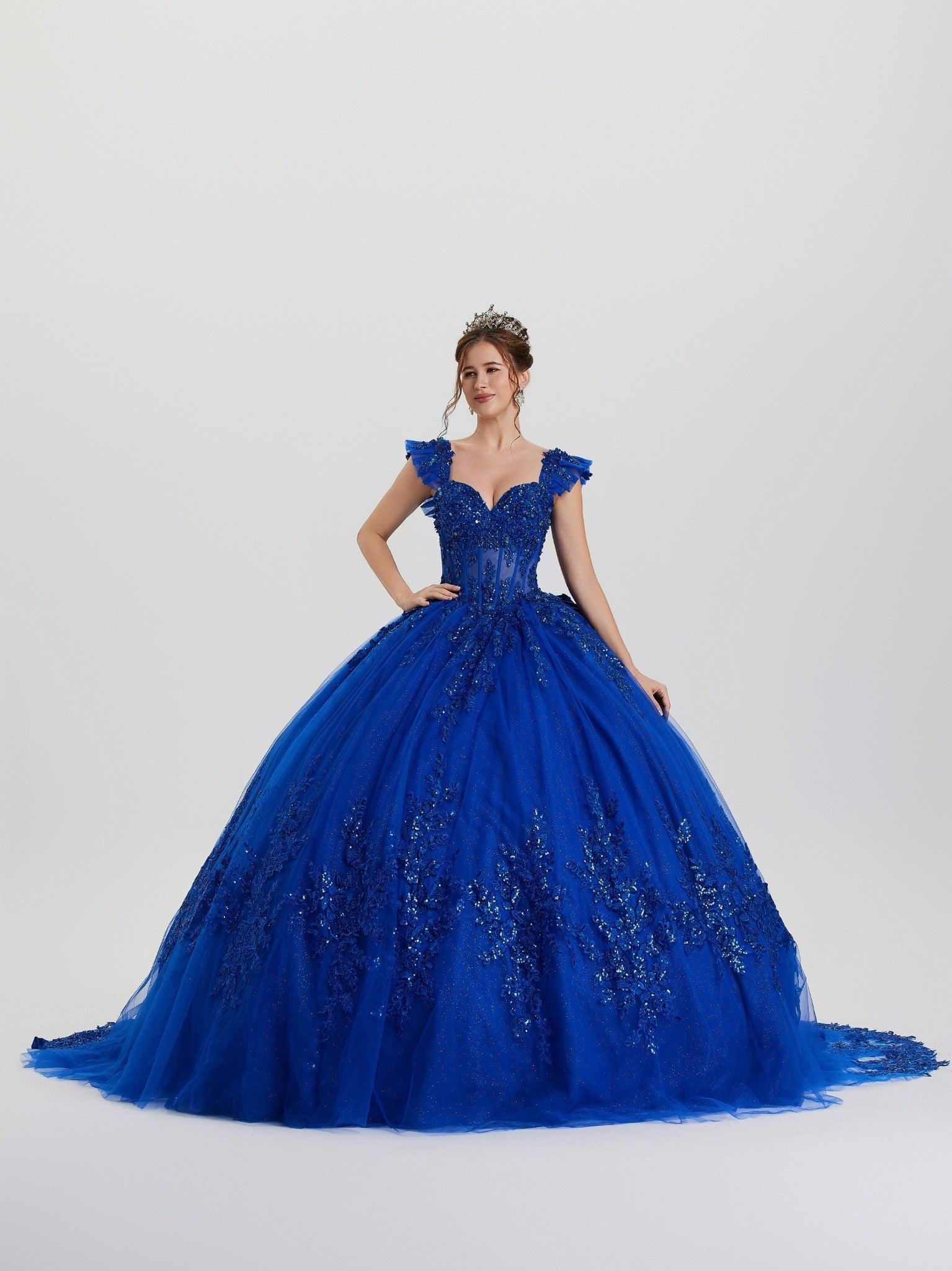 Quinceniera Dresses Long Glitter Ball Gown Beaded Quinceanera Dress Royal-Glitter-26410-Train