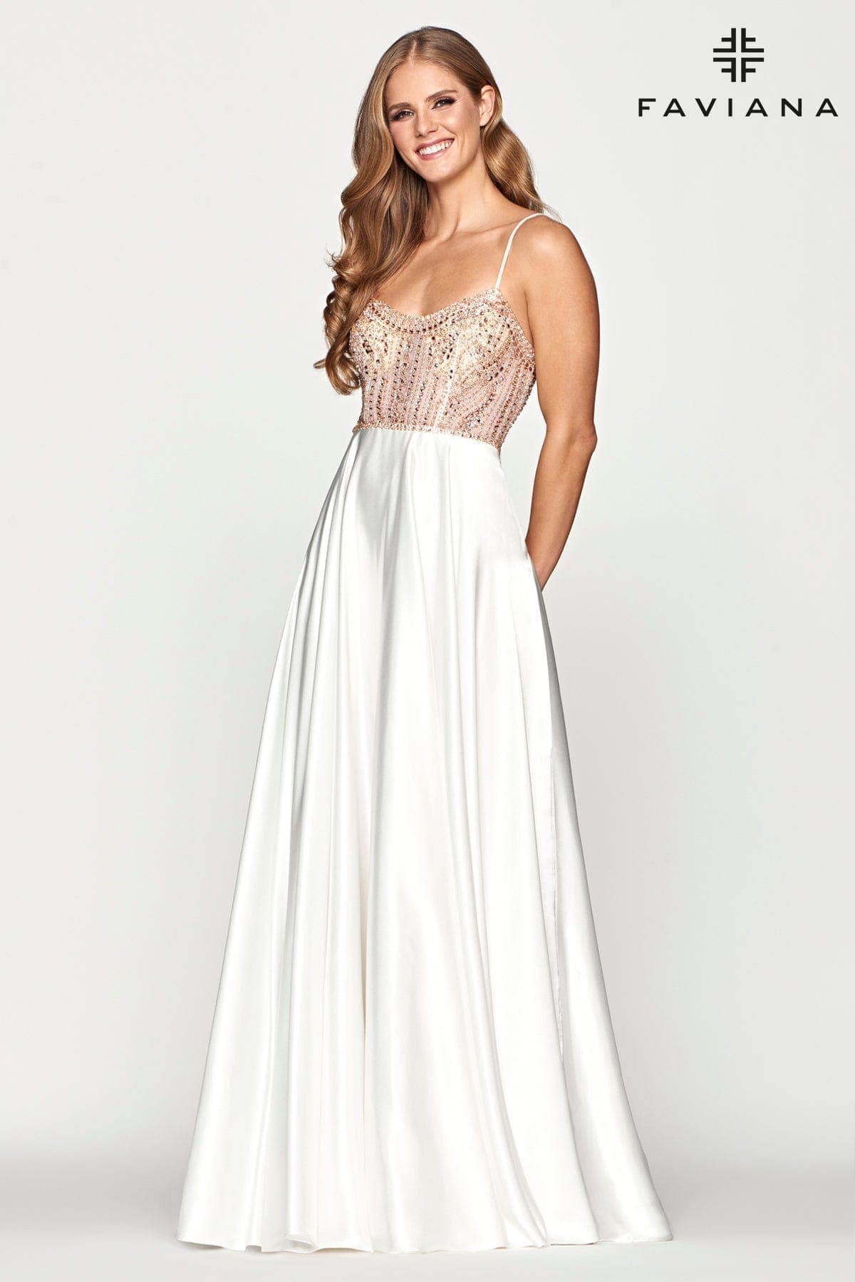 Faviana S10649 Prom Long Formal Beaded A Line Corset Dress