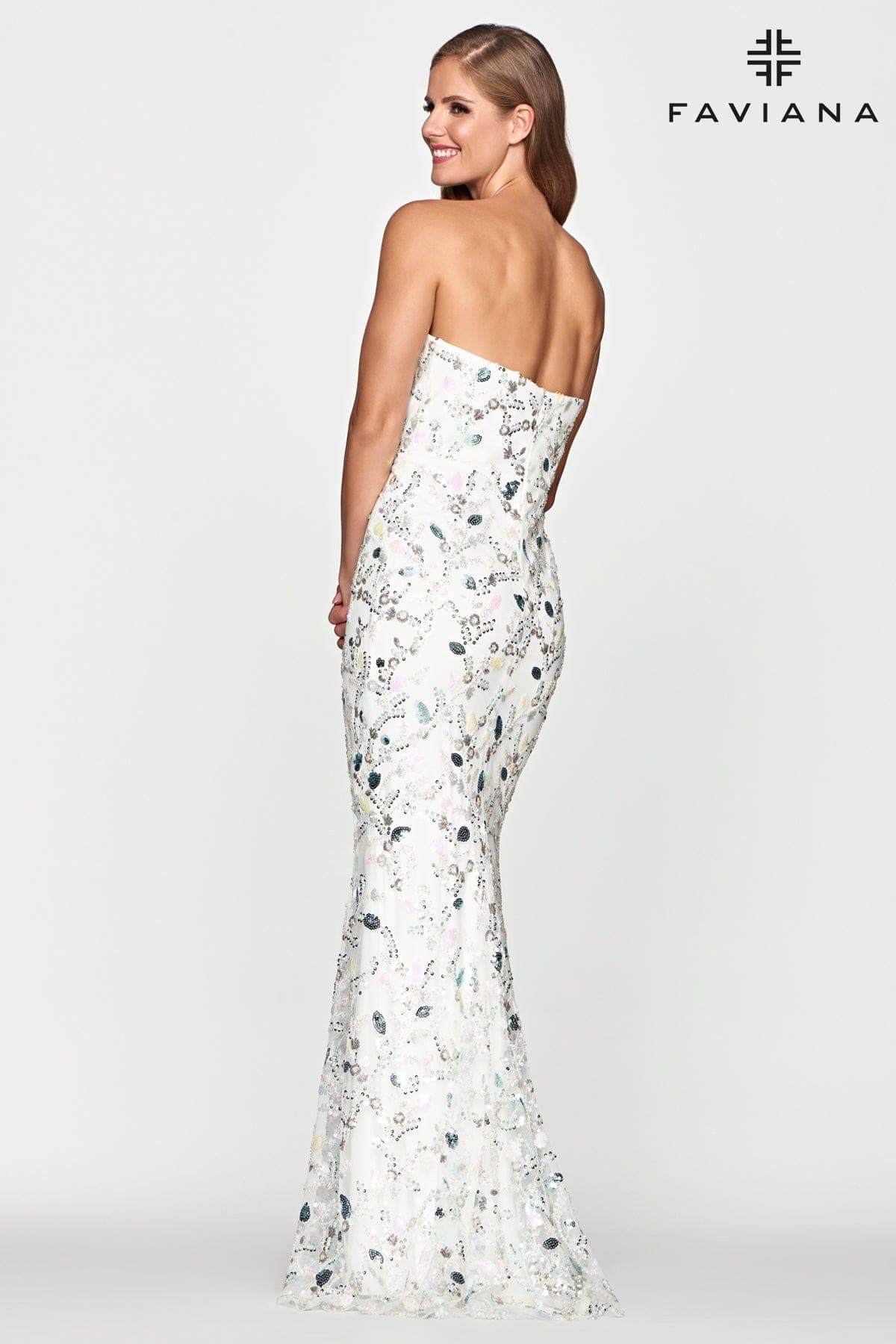 Faviana S10650 Prom Fitted Slit Long Formal Sequin Dress