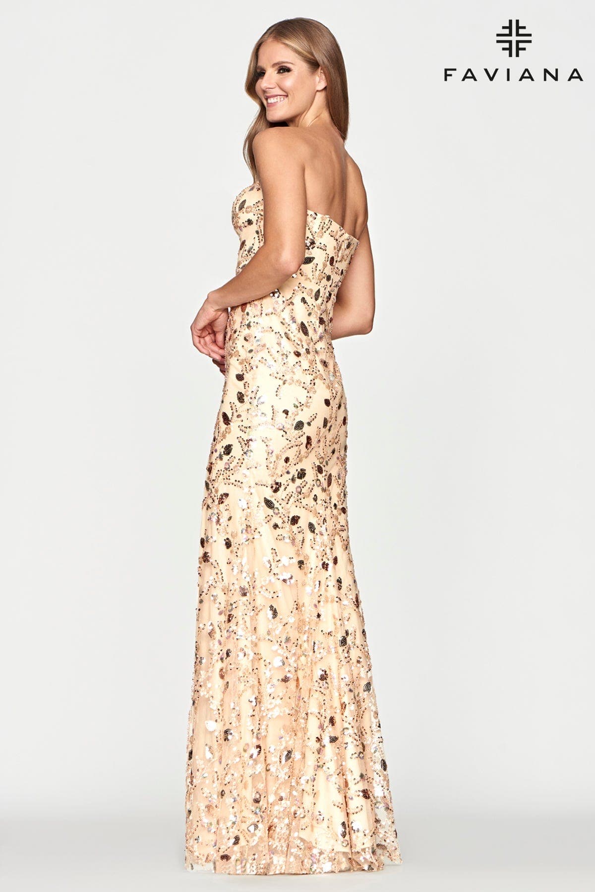 Faviana S10650 Prom Fitted Slit Long Formal Sequin Dress