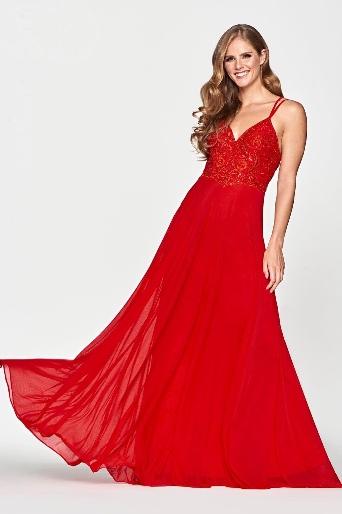Prom Dresses Beaded Long Formal A Line Prom Dress Red