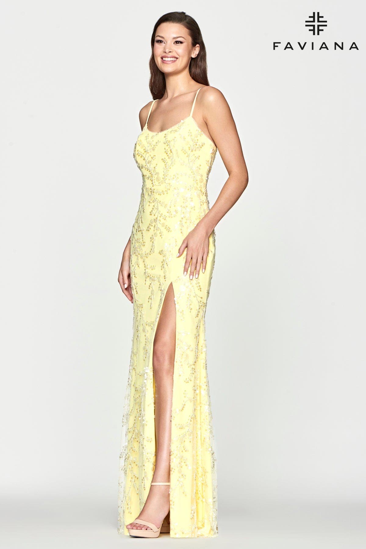 Faviana S10682 Fitted Slit Long Formal Sequin Prom Dress