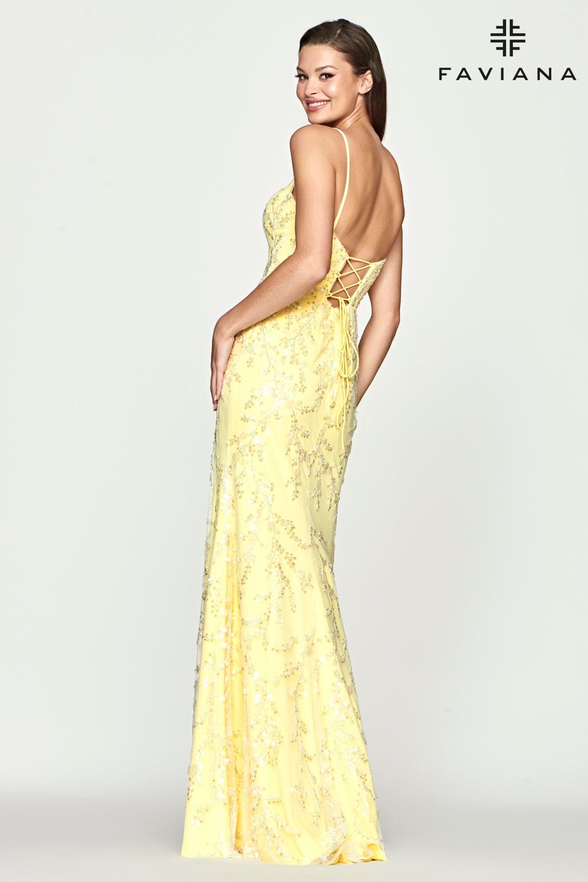 Faviana S10682 Fitted Slit Long Formal Sequin Prom Dress
