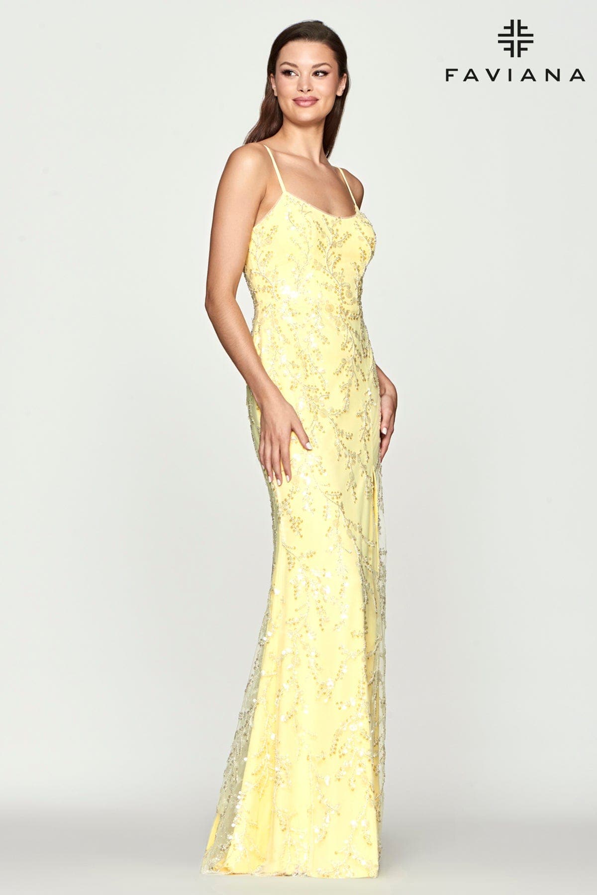 Faviana S10682 Fitted Slit Long Formal Sequin Prom Dress