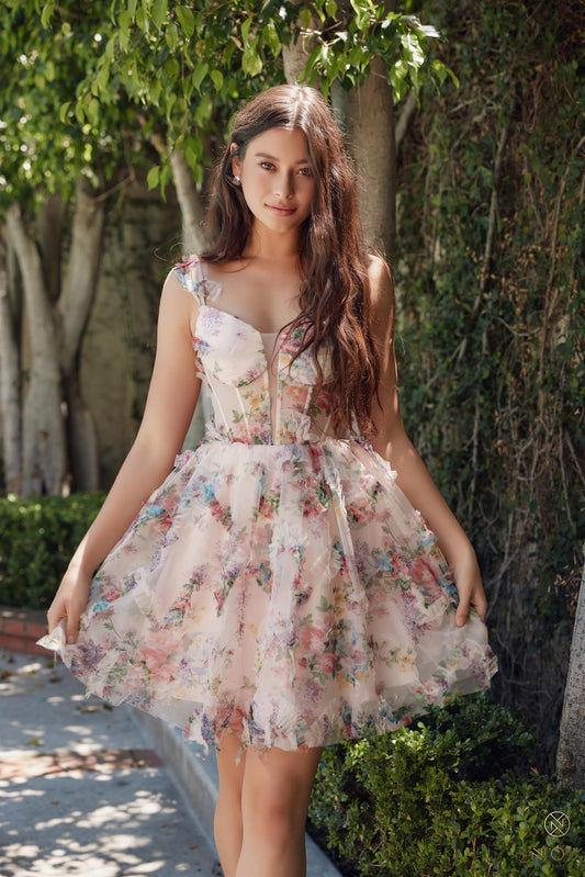 Cocktail Dresses Short Floral Print Cocktail Dress Blush Print
