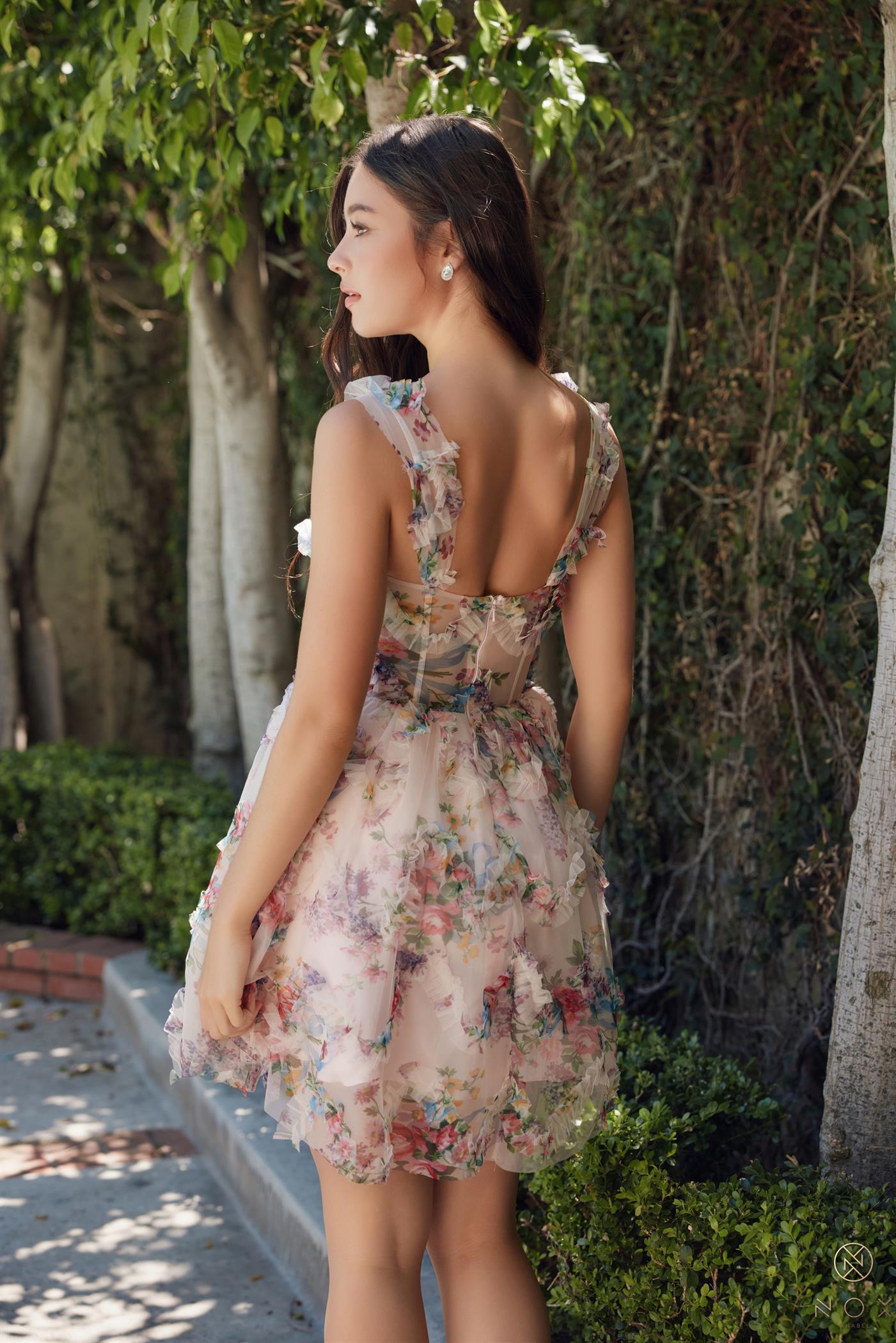 Cocktail Dresses Short Floral Print Cocktail Dress Blush Print