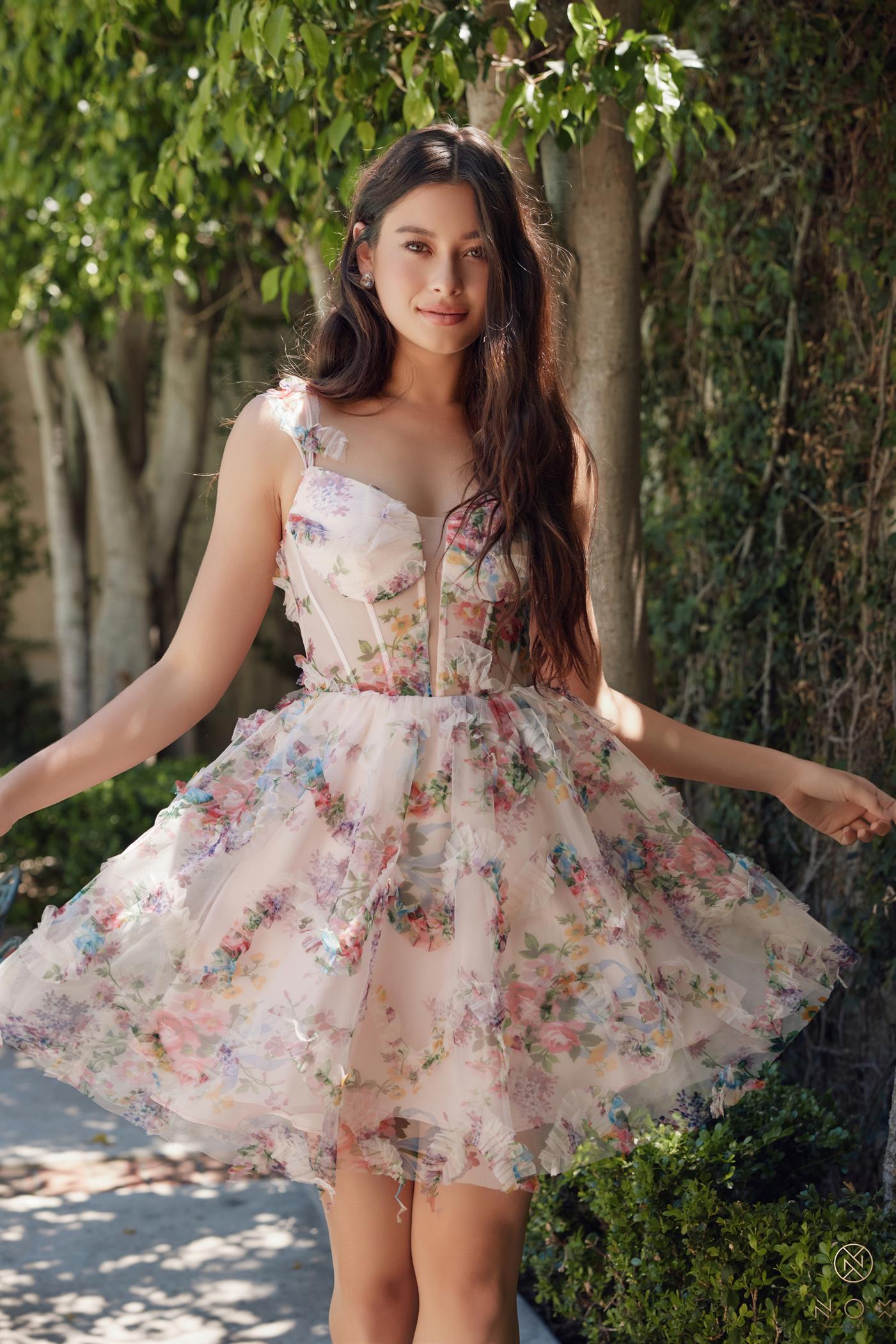 Cocktail Dresses Short Floral Print Cocktail Dress Blush Print