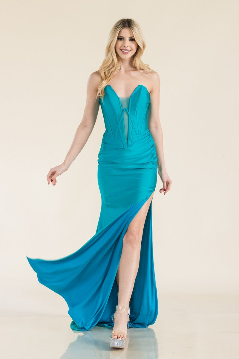 Prom Dresses Long Fitted Formal Prom Corset Dress Teal